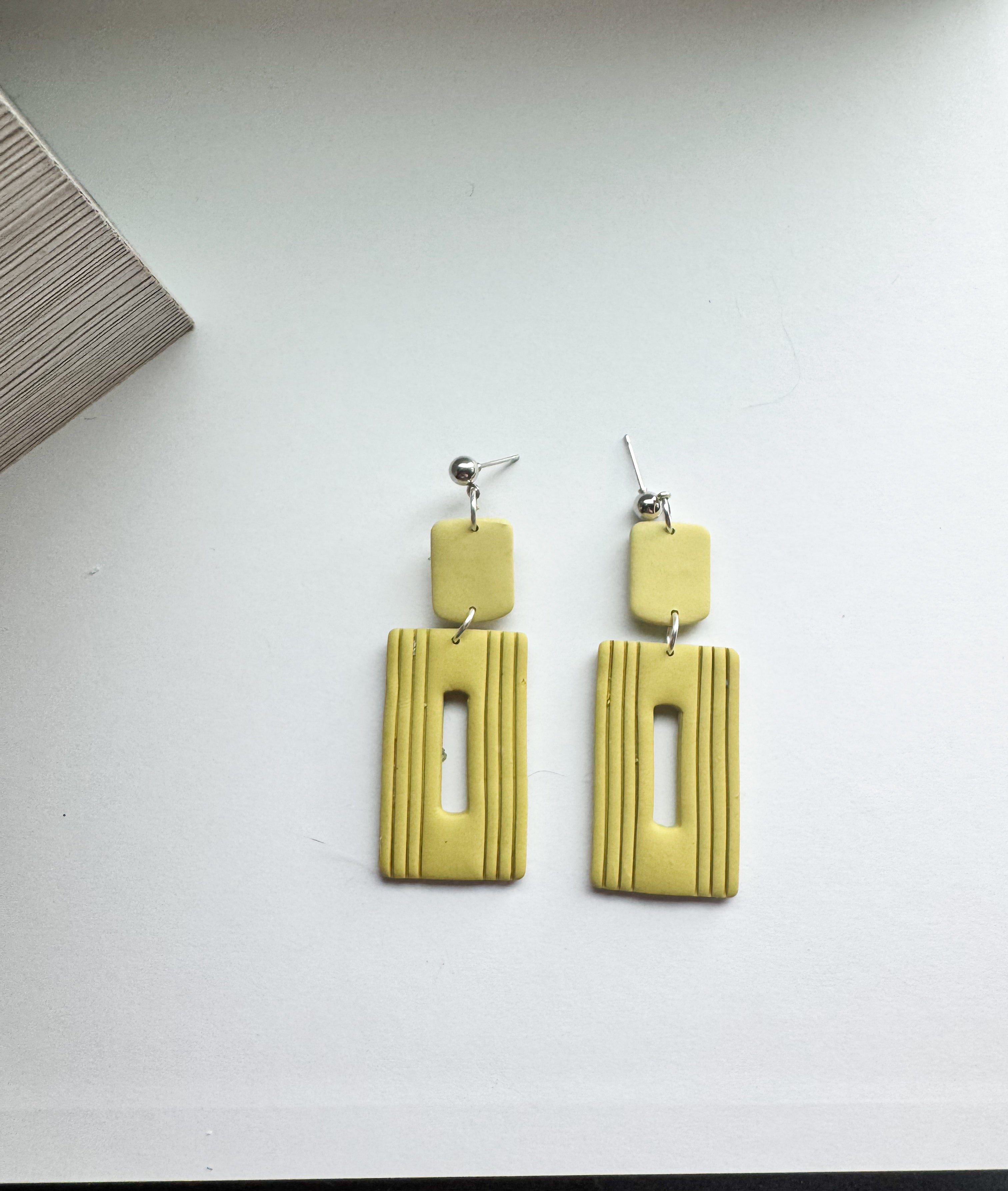 Ivory Linea: Rectangle Arch Dangles with subtle stripes