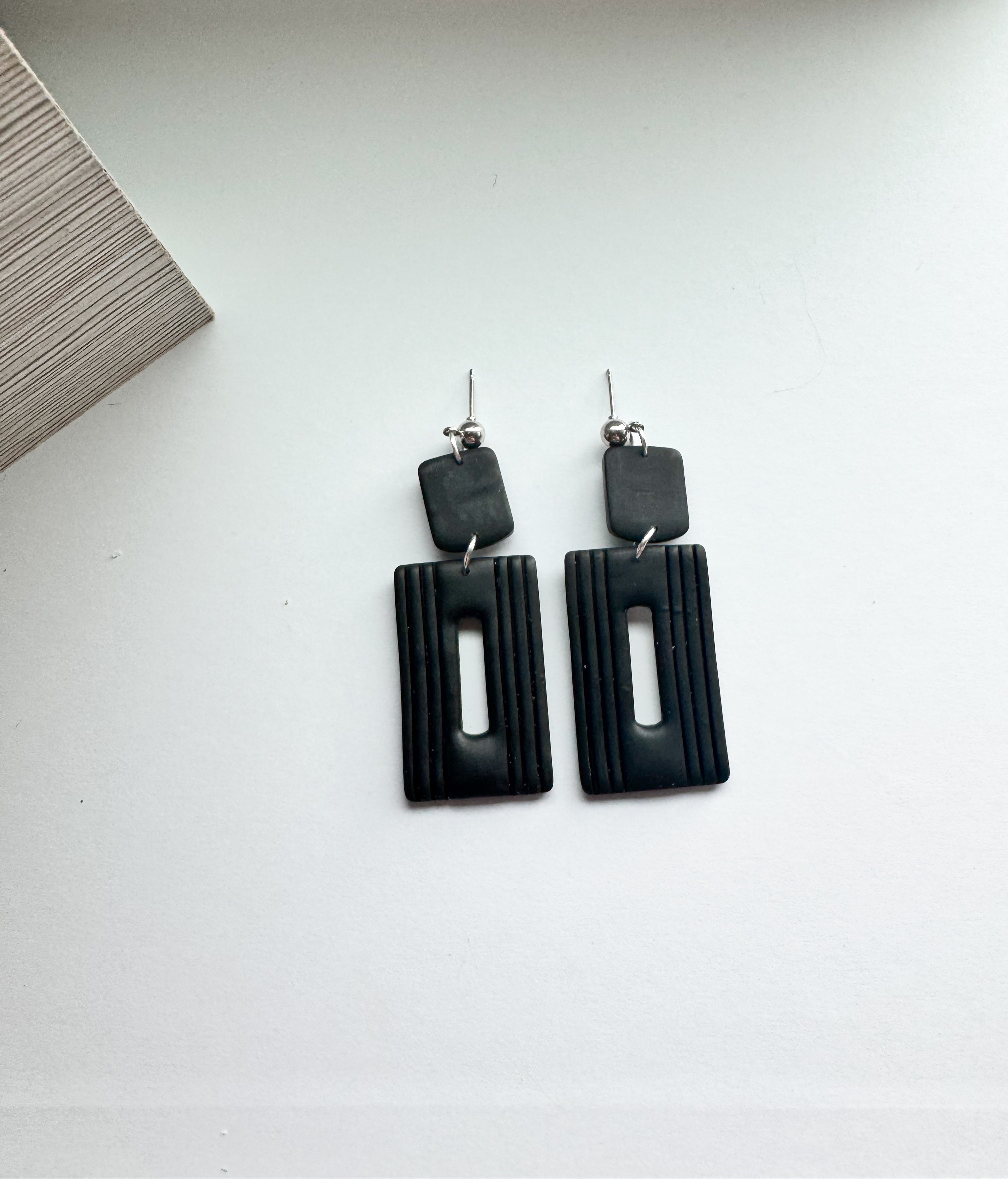 Ivory Linea: Rectangle Arch Dangles with subtle stripes