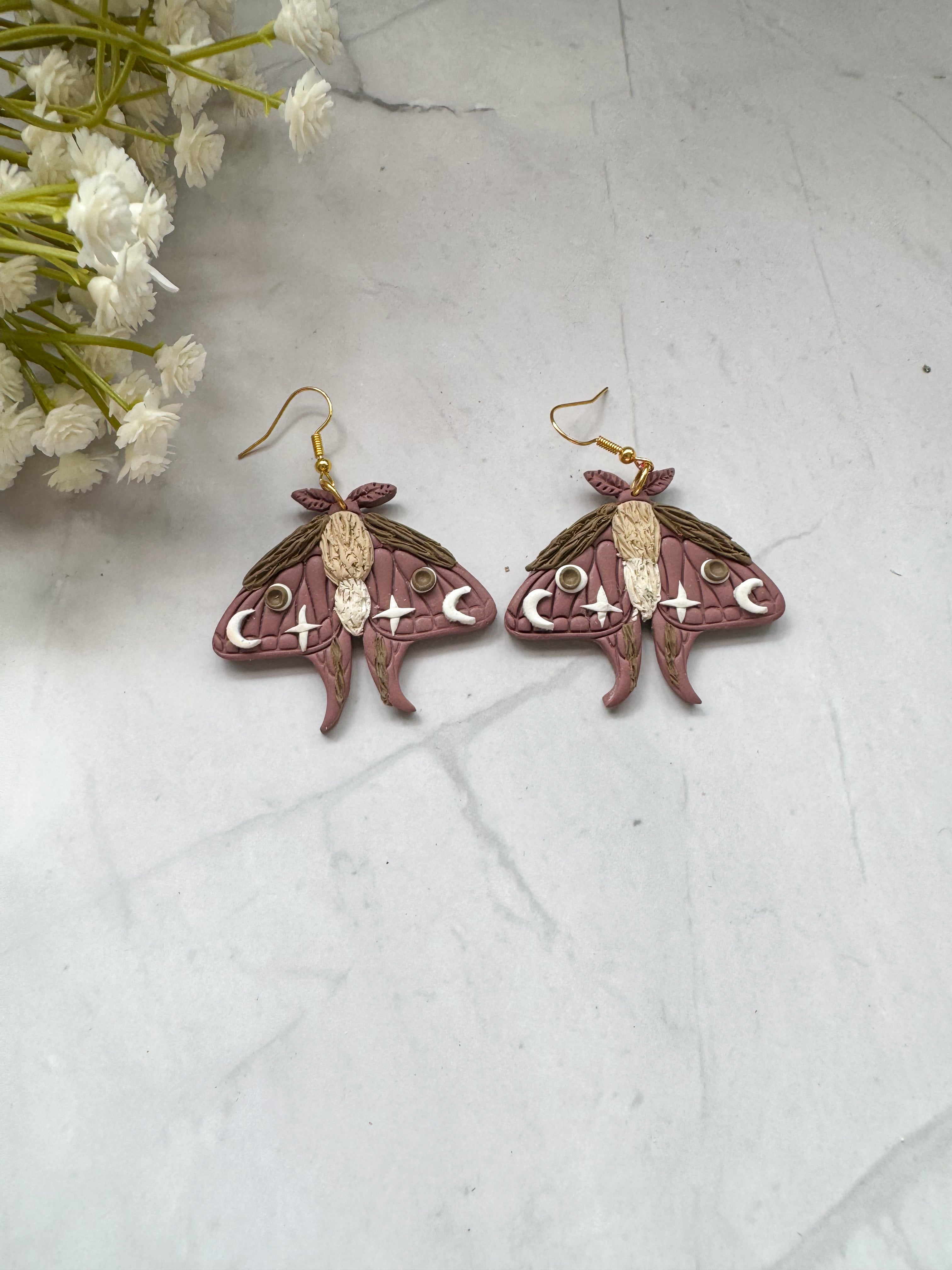 Spanish Moon Moth Clay Earrings