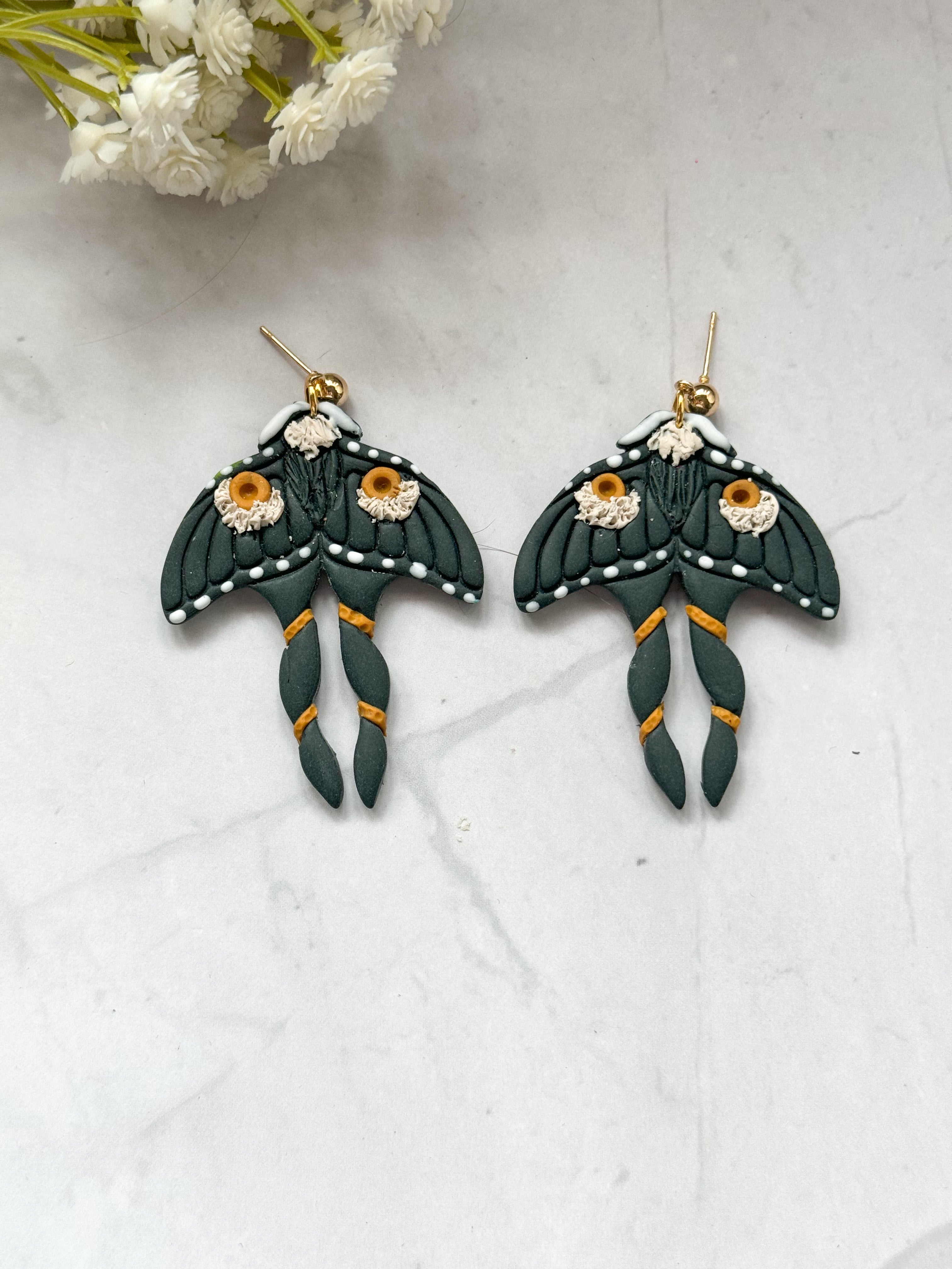 Midnight Moth Polymer Clay Earrings