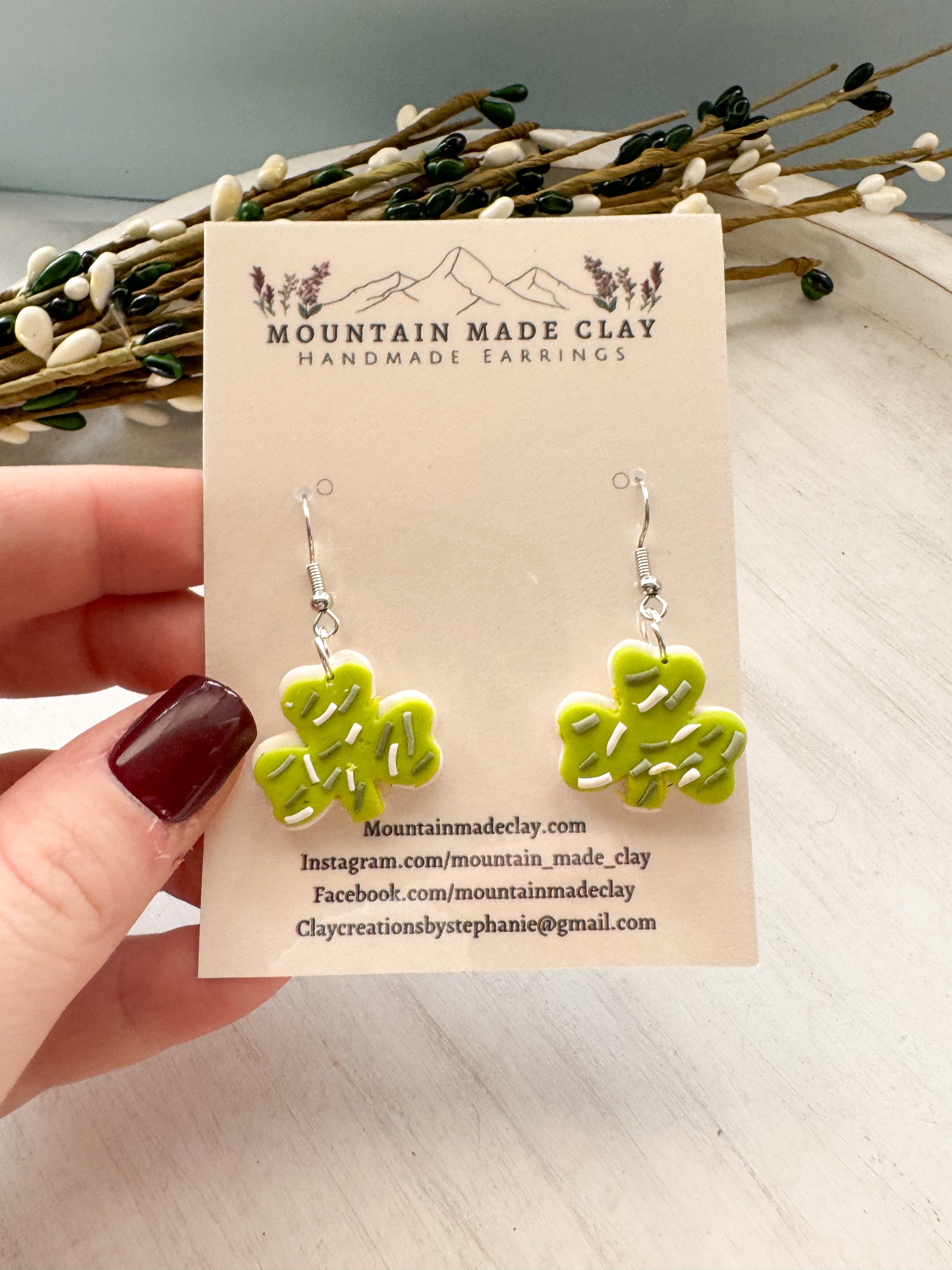 Shamrock Cookie Clay Earrings