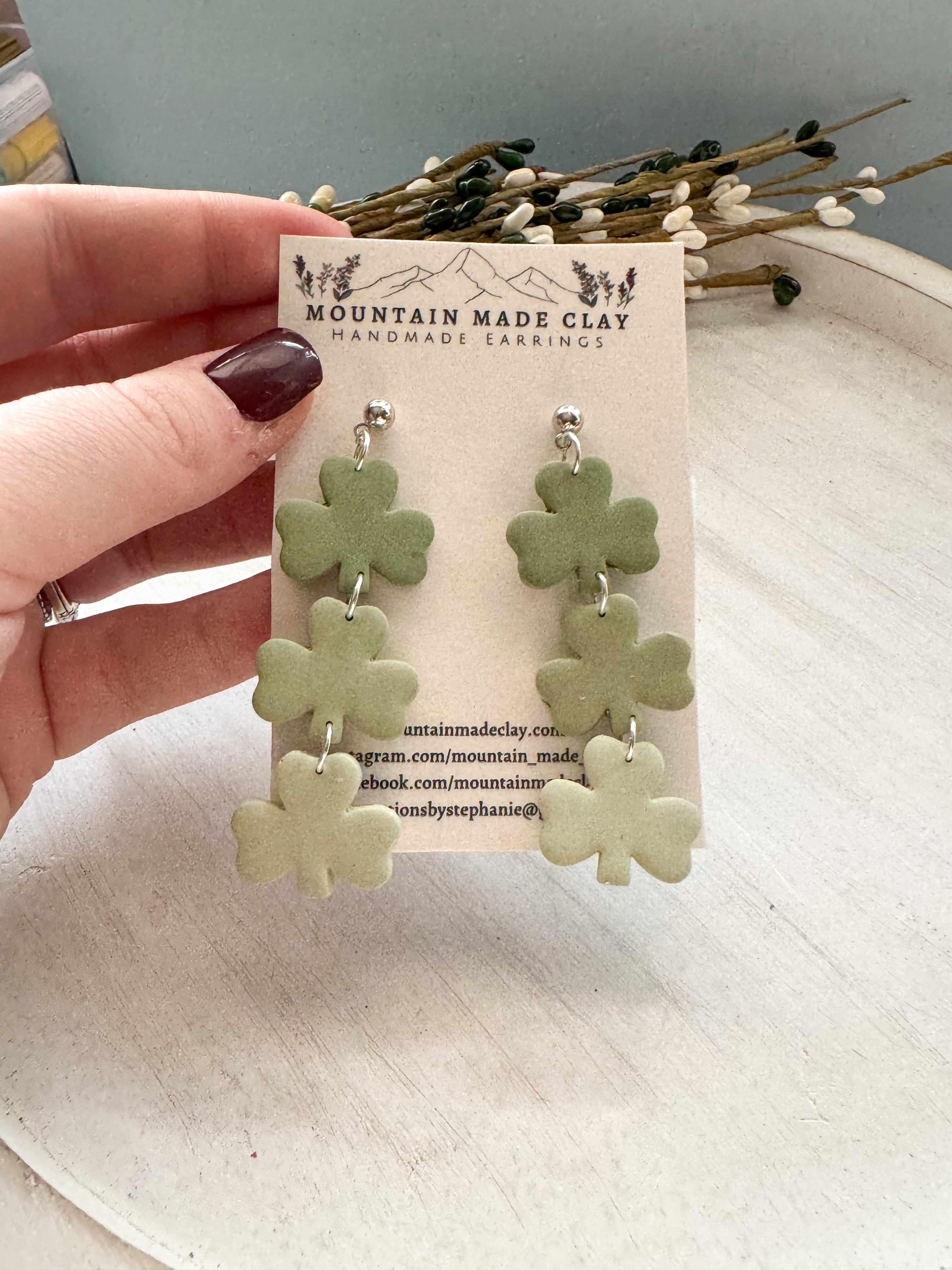 Tiered Shamrock Clay Earrings