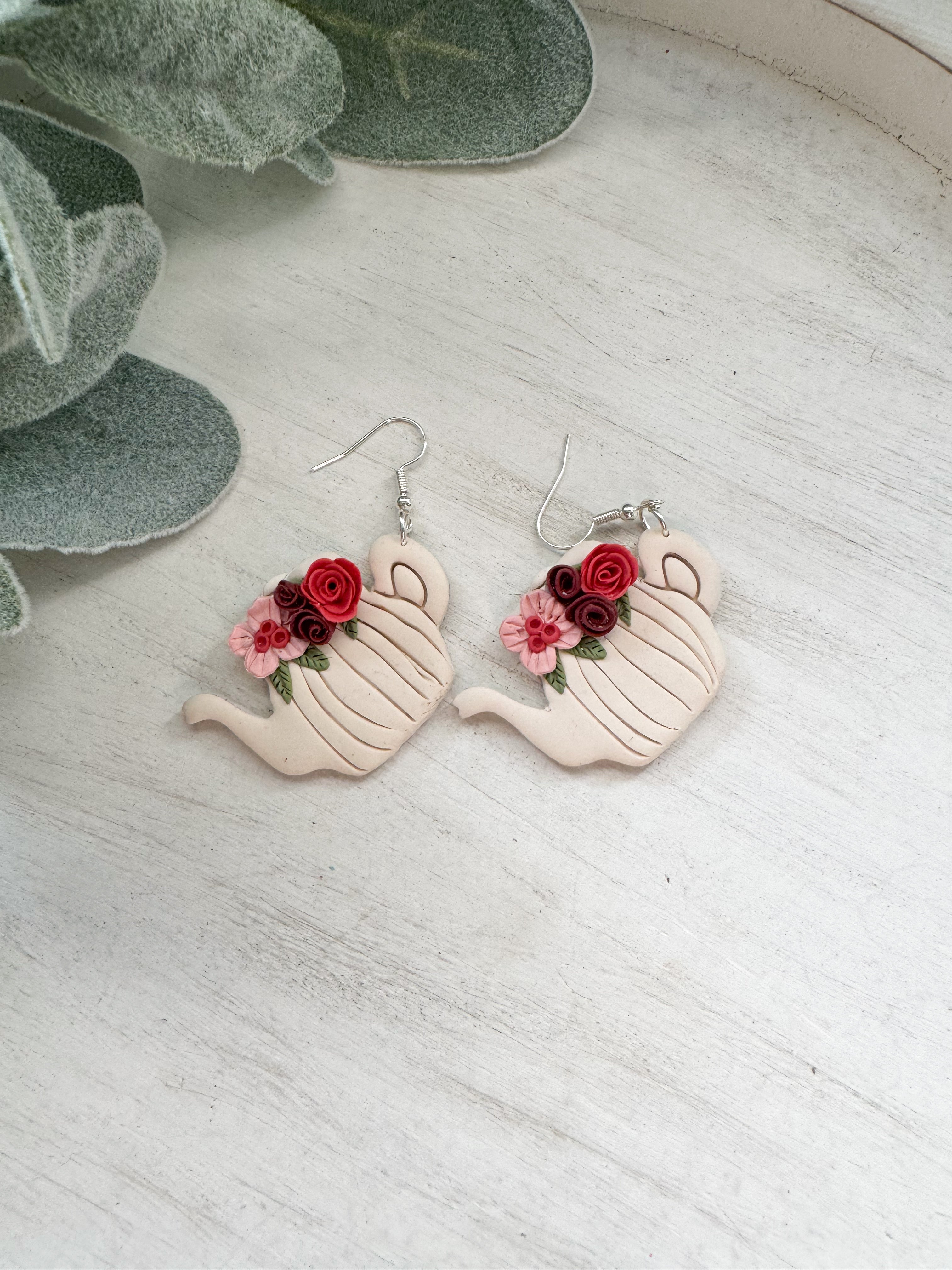 Teapot clay earrings