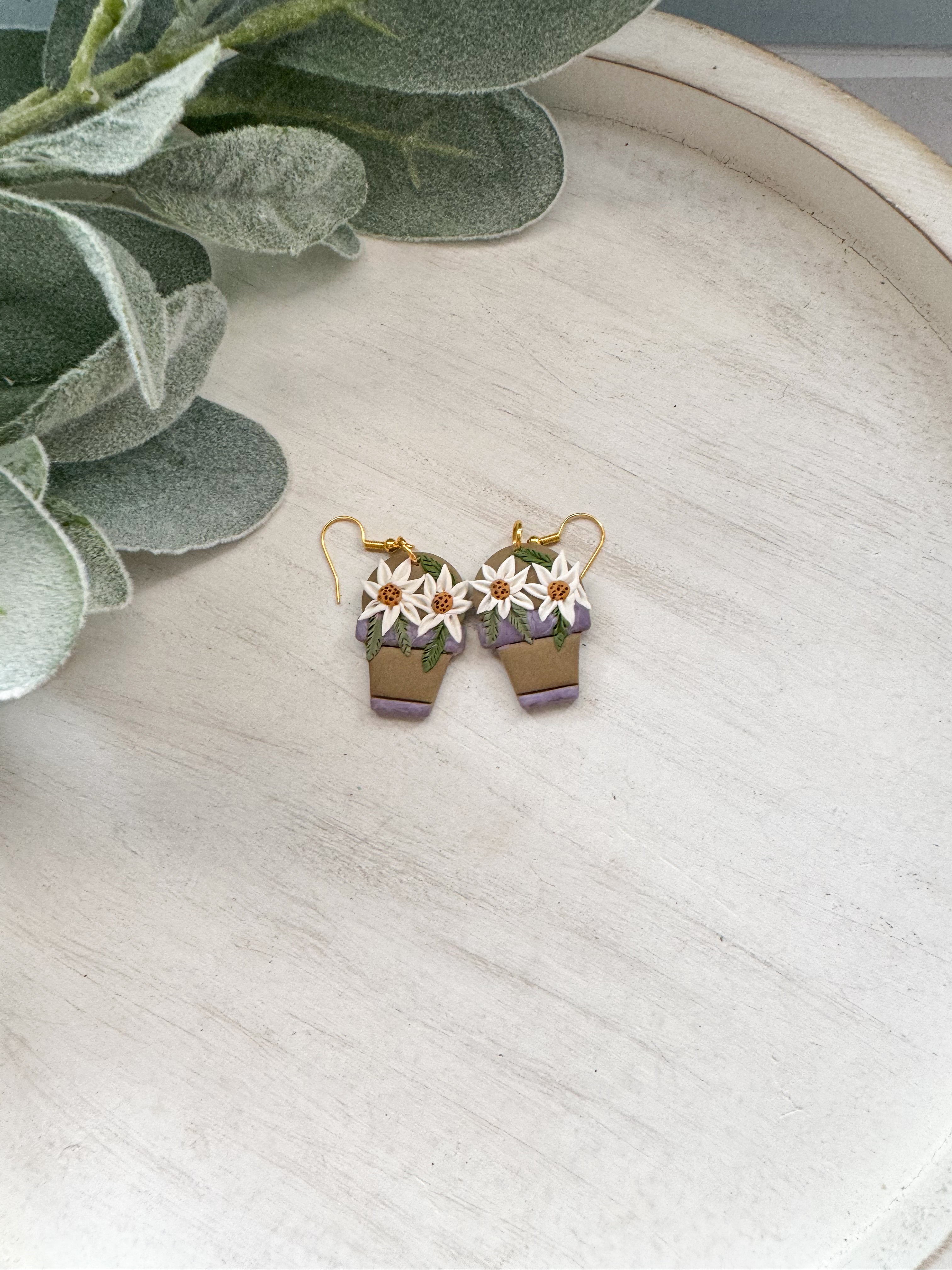 Daisy Potted Plant Clay Earrings