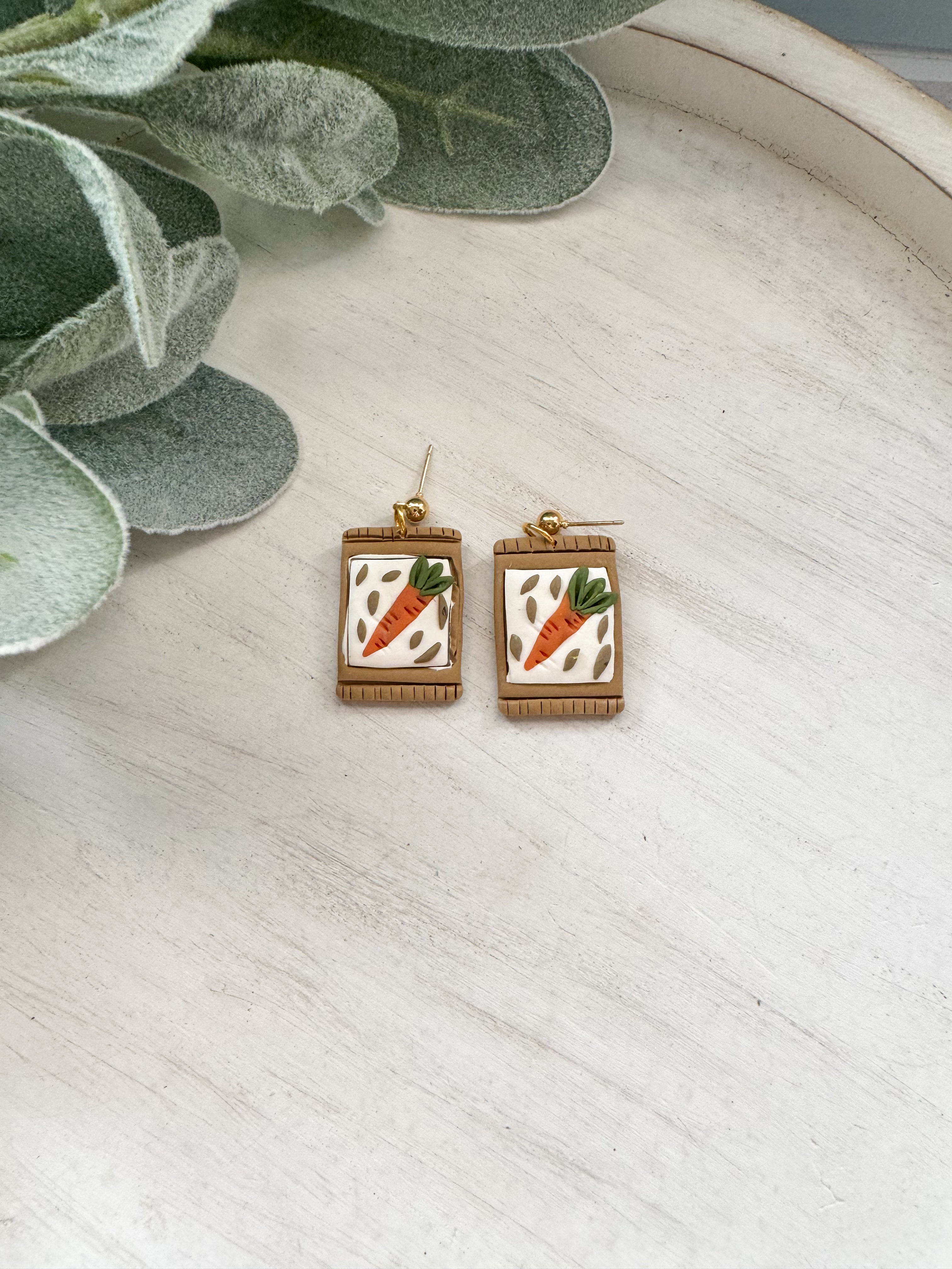Carrot Seed Packet Clay Earring