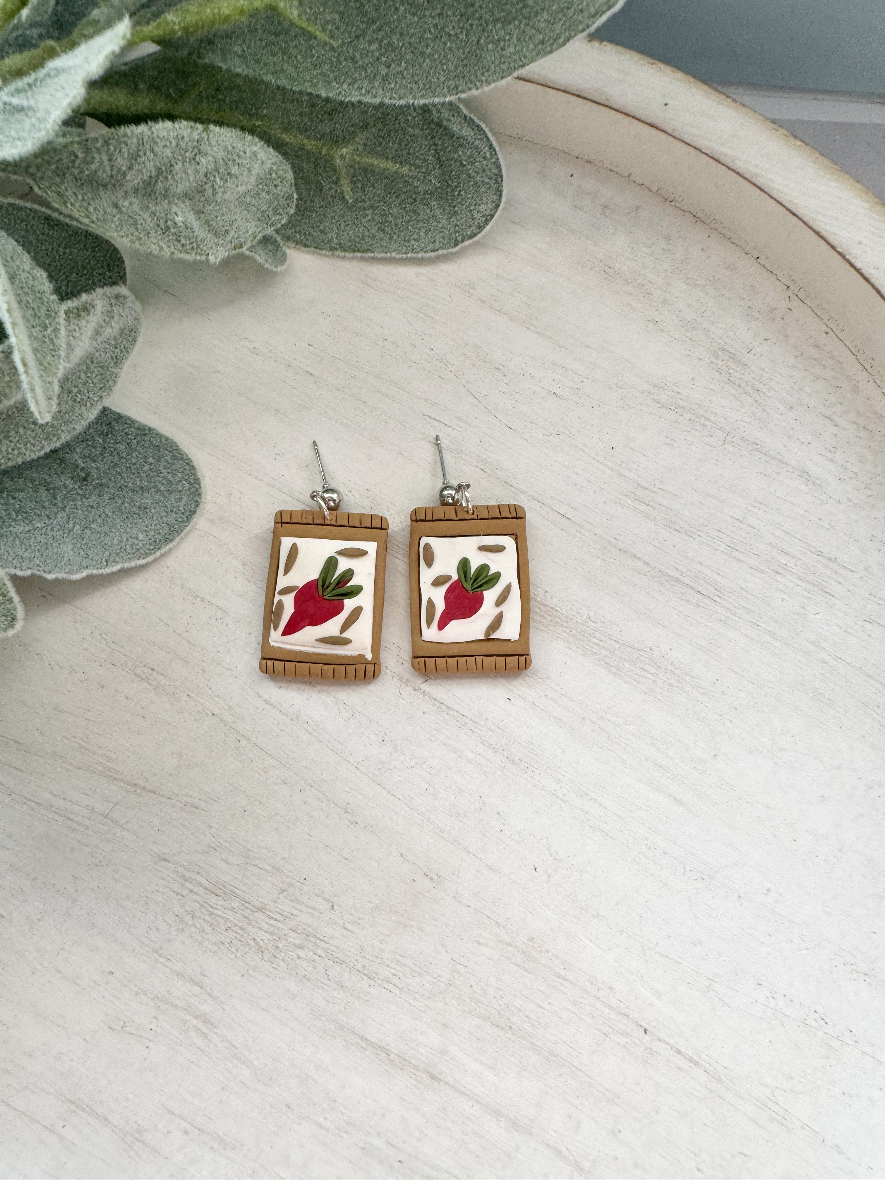 Radish Seed Packet Clay Earrings