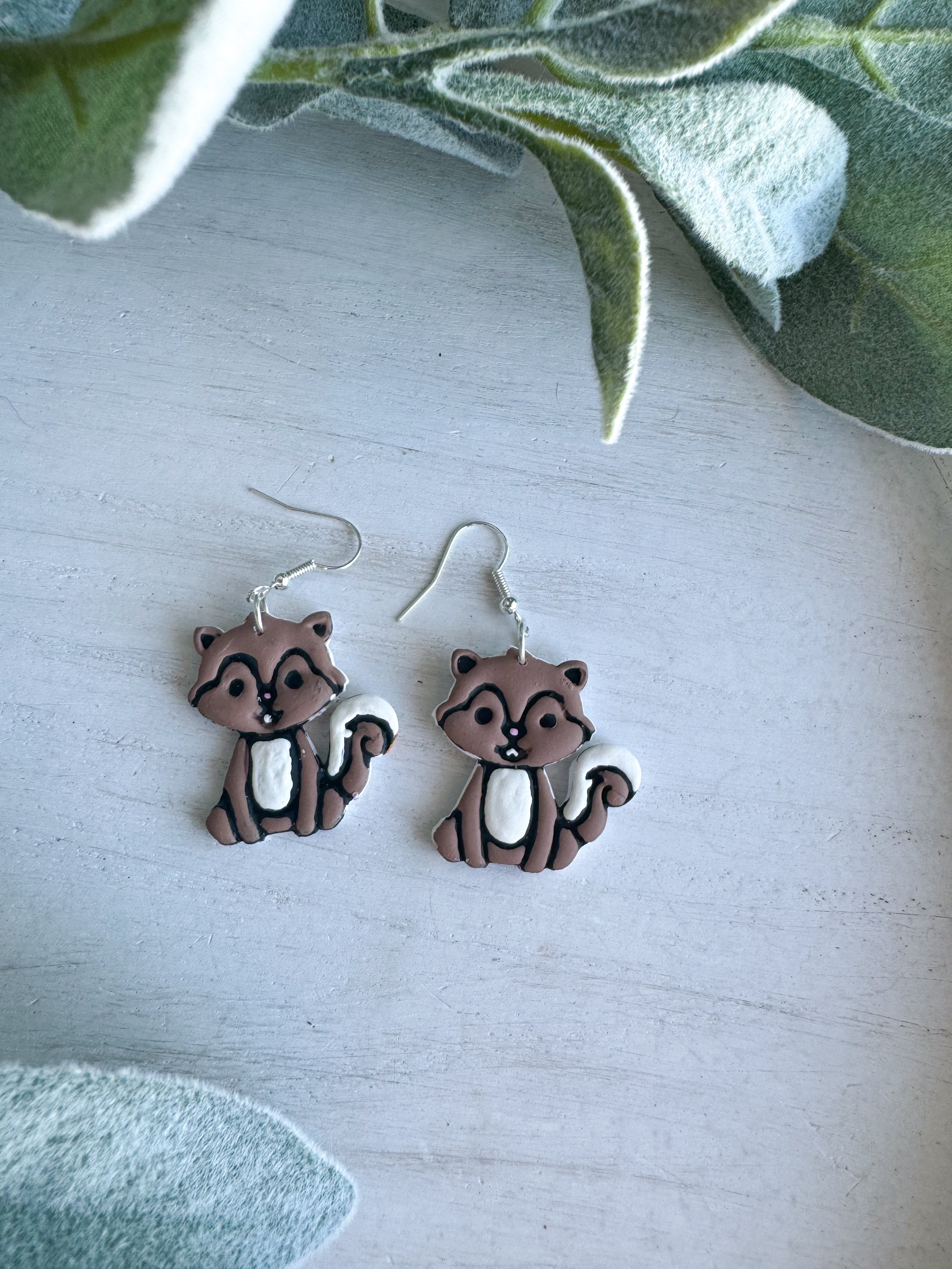 Forest Animals (hand painted) Clay Earrings