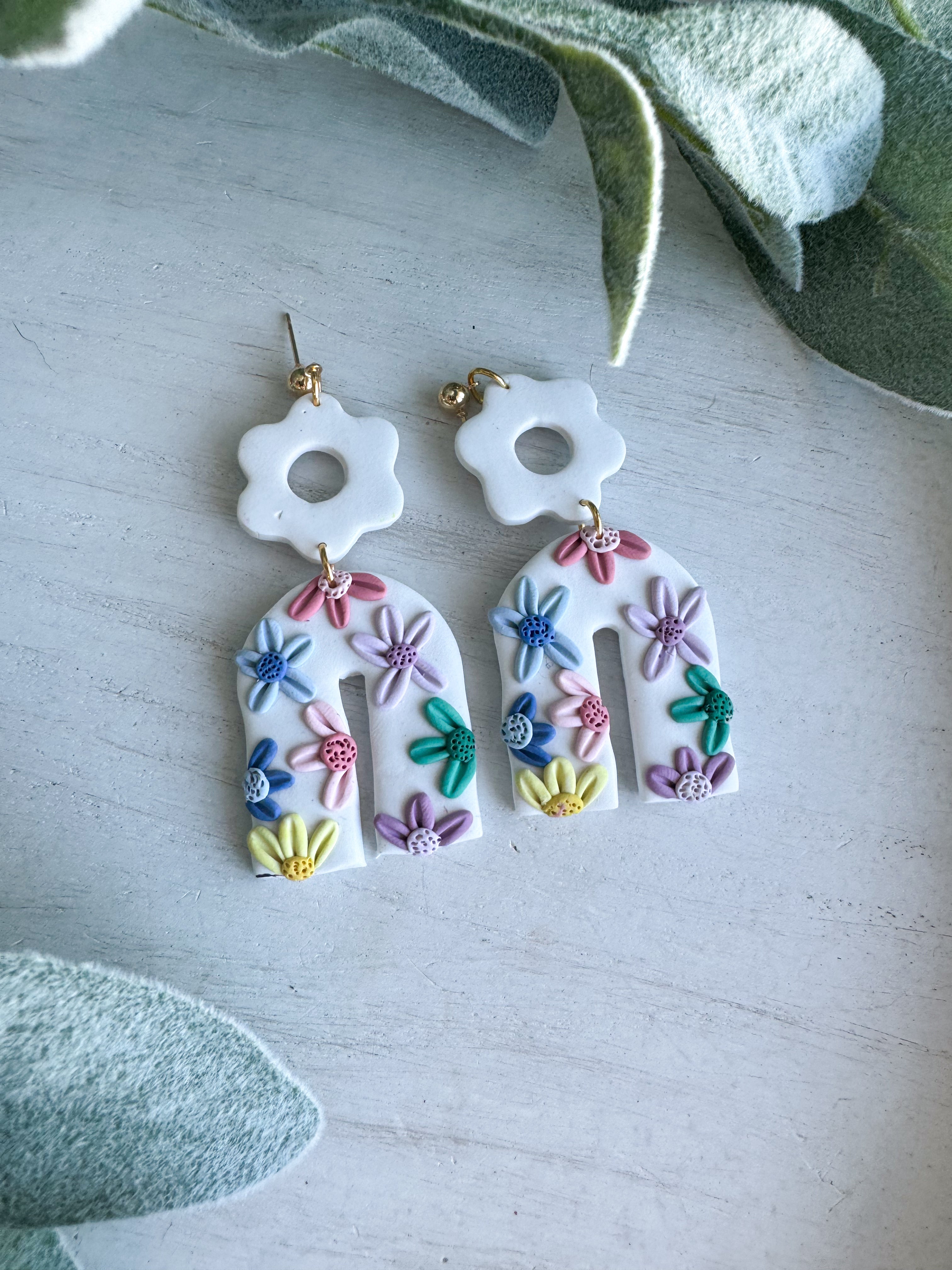 Pastel Flower Arch Clay Earrings