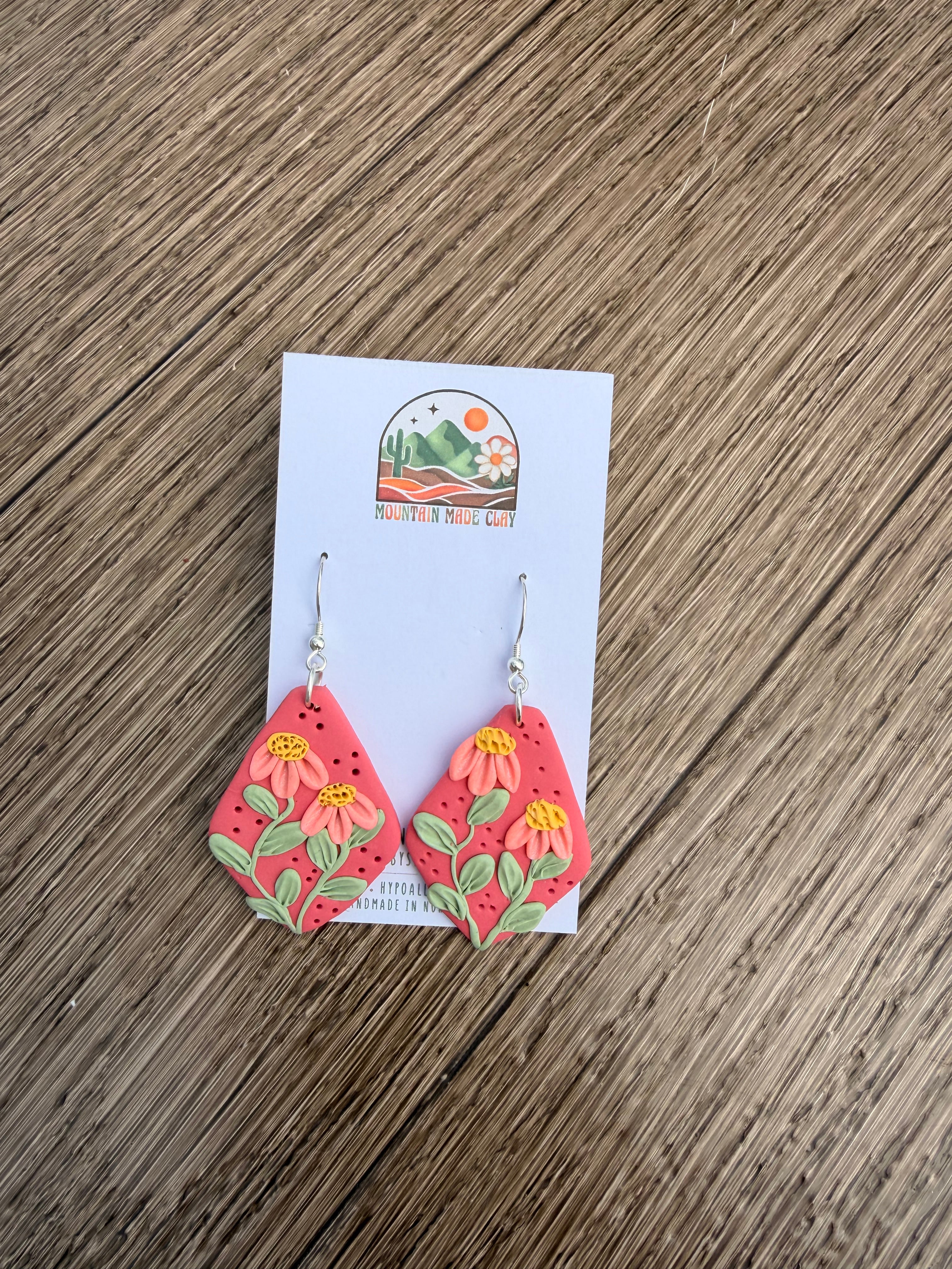 Sunset Coneflowers | Clay Earrings