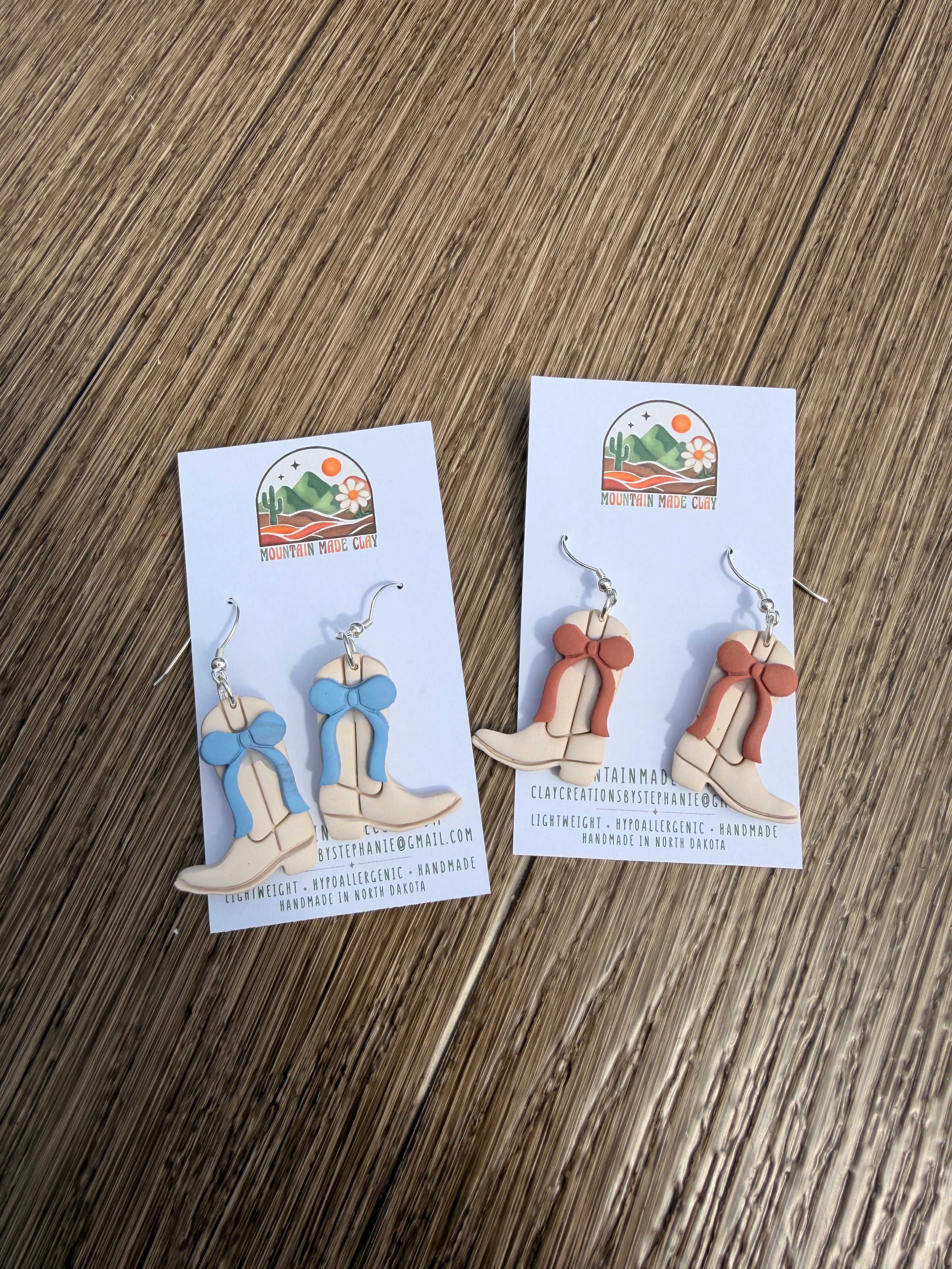 Bow and Boots Clay Earrings