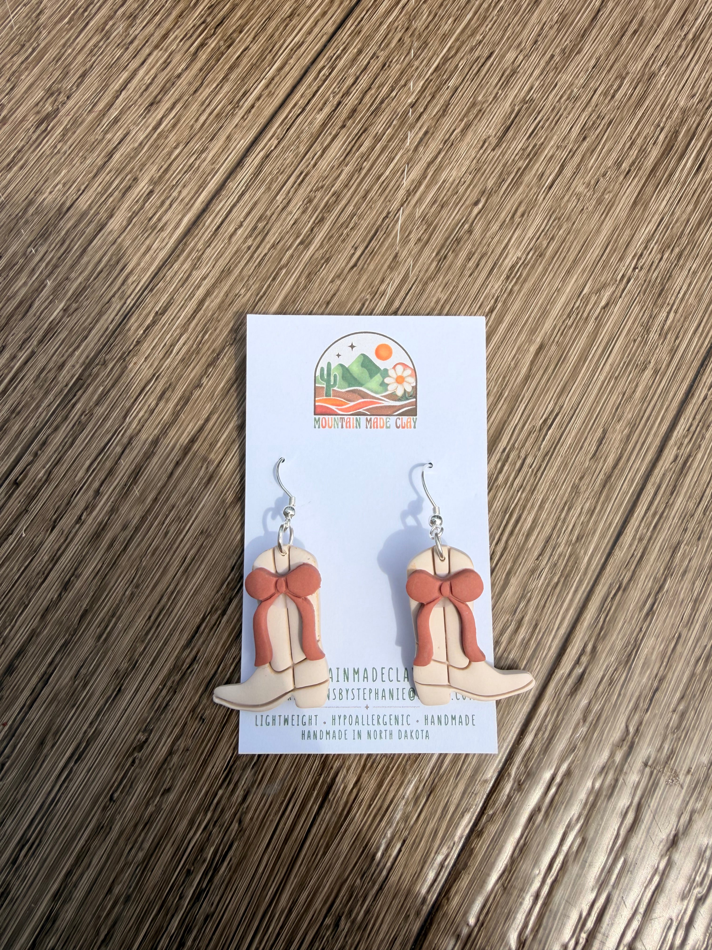 Bow and Boots Clay Earrings