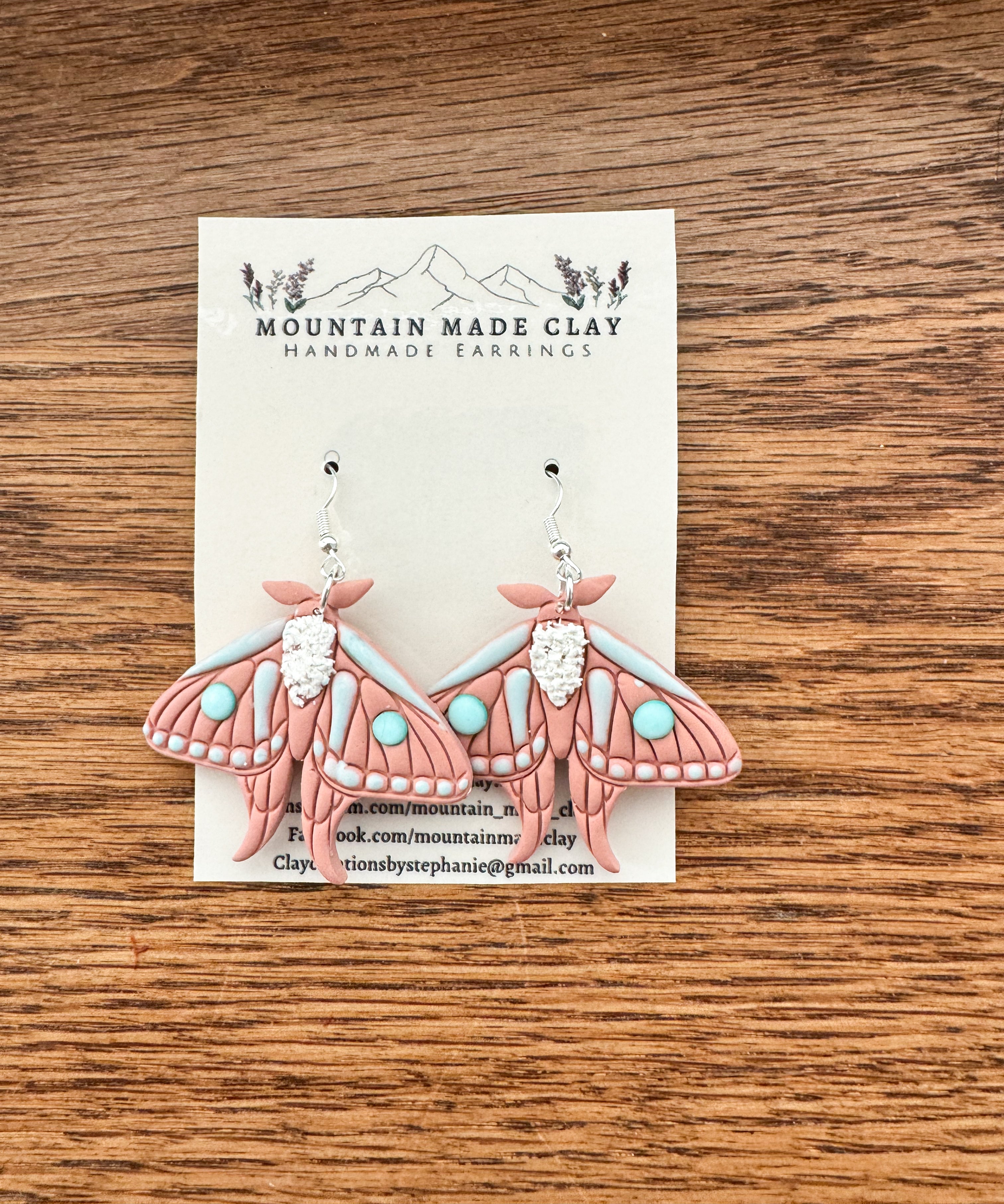 Pink Moth Clay Earrings