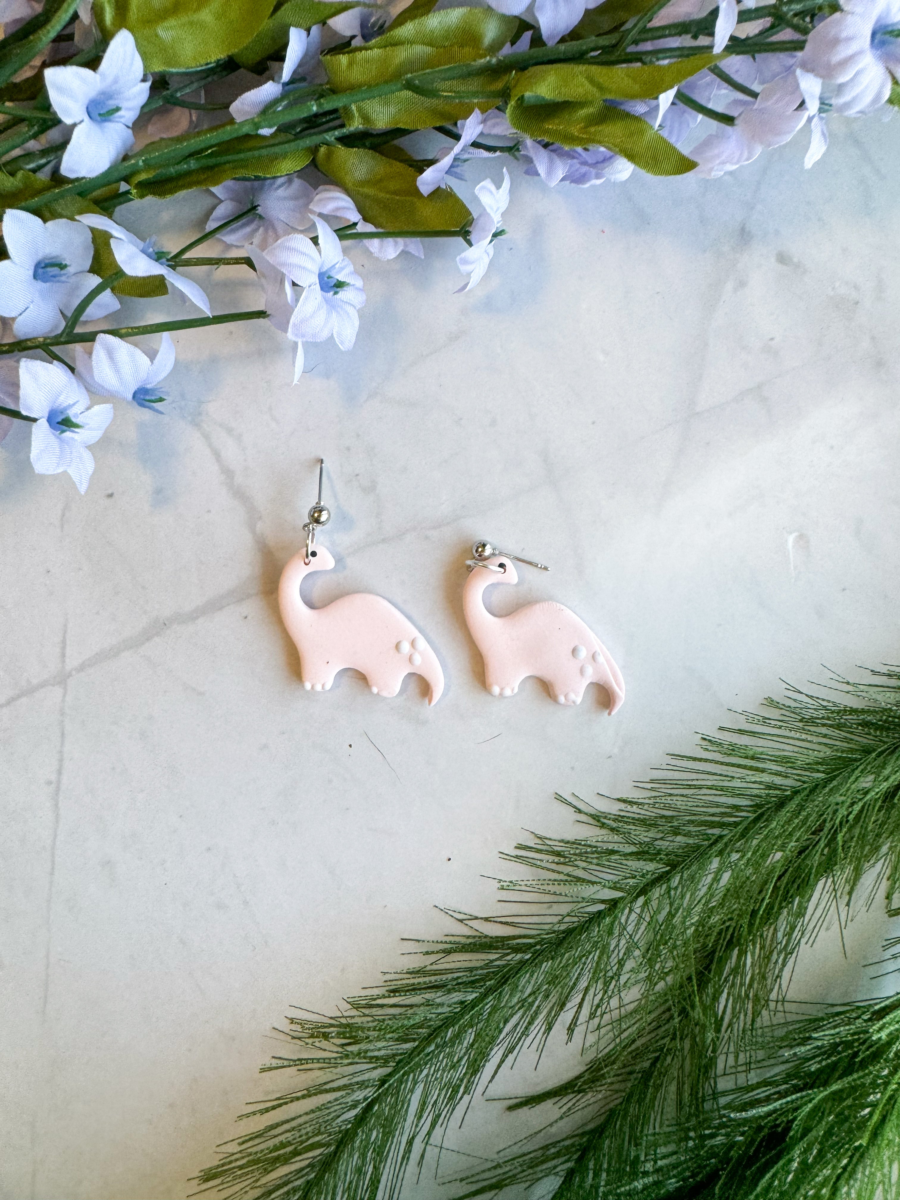 Brontosaurus Clay Earrings (pink)