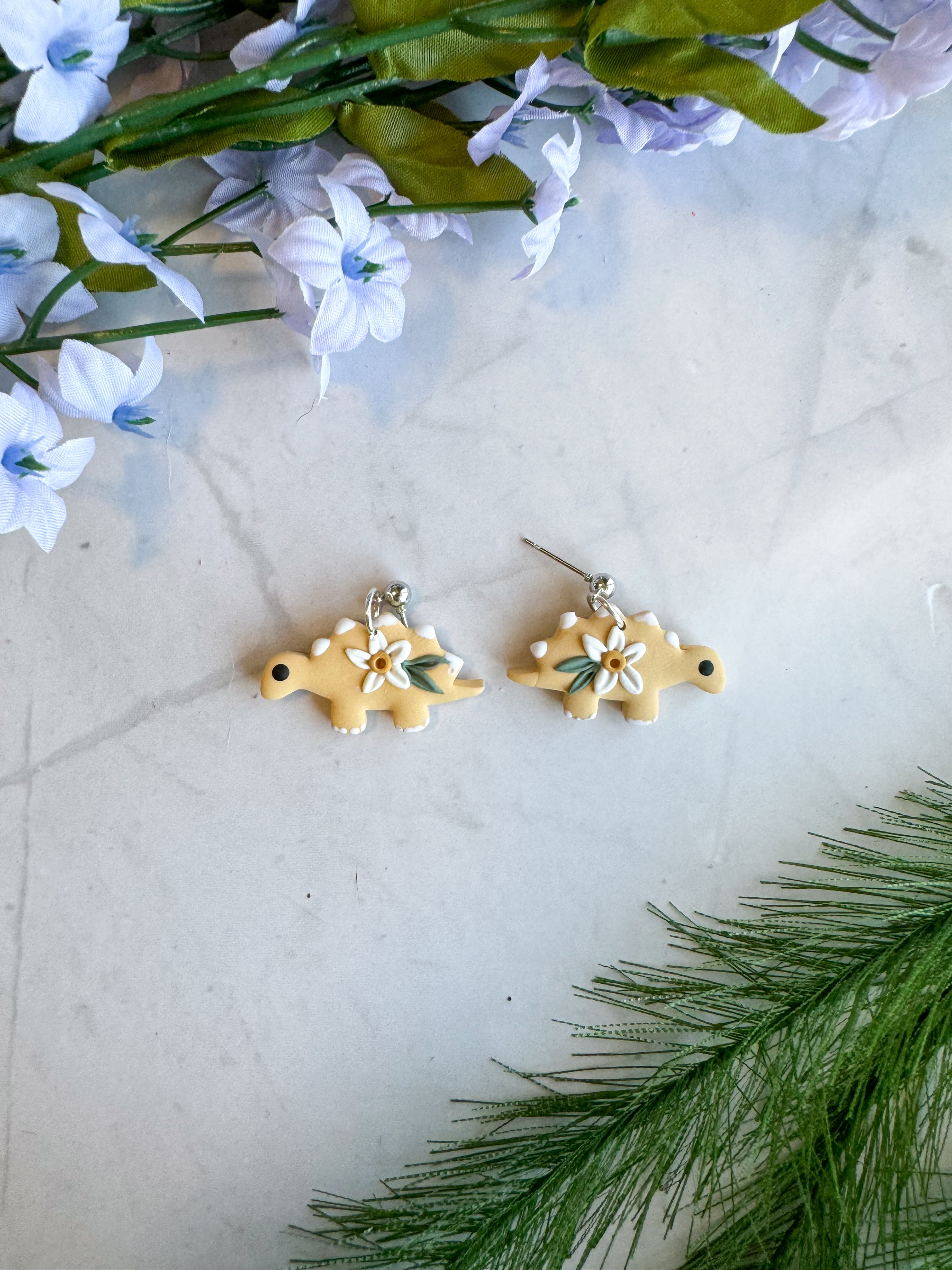 Yellow Stegosaurus Clay Earrings