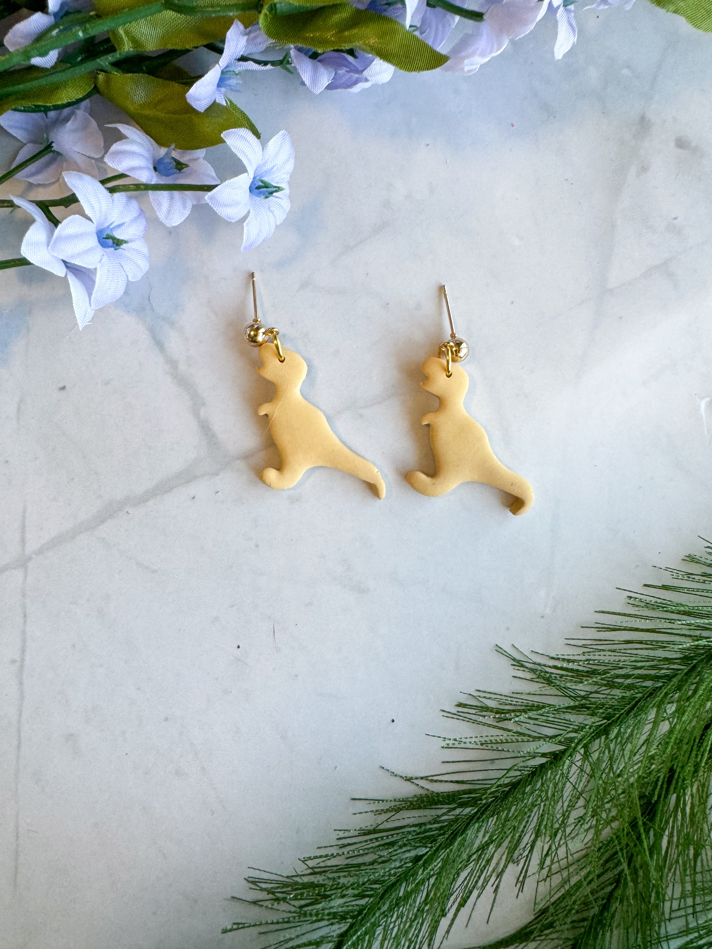 Yellow T-Rex Clay Earrings