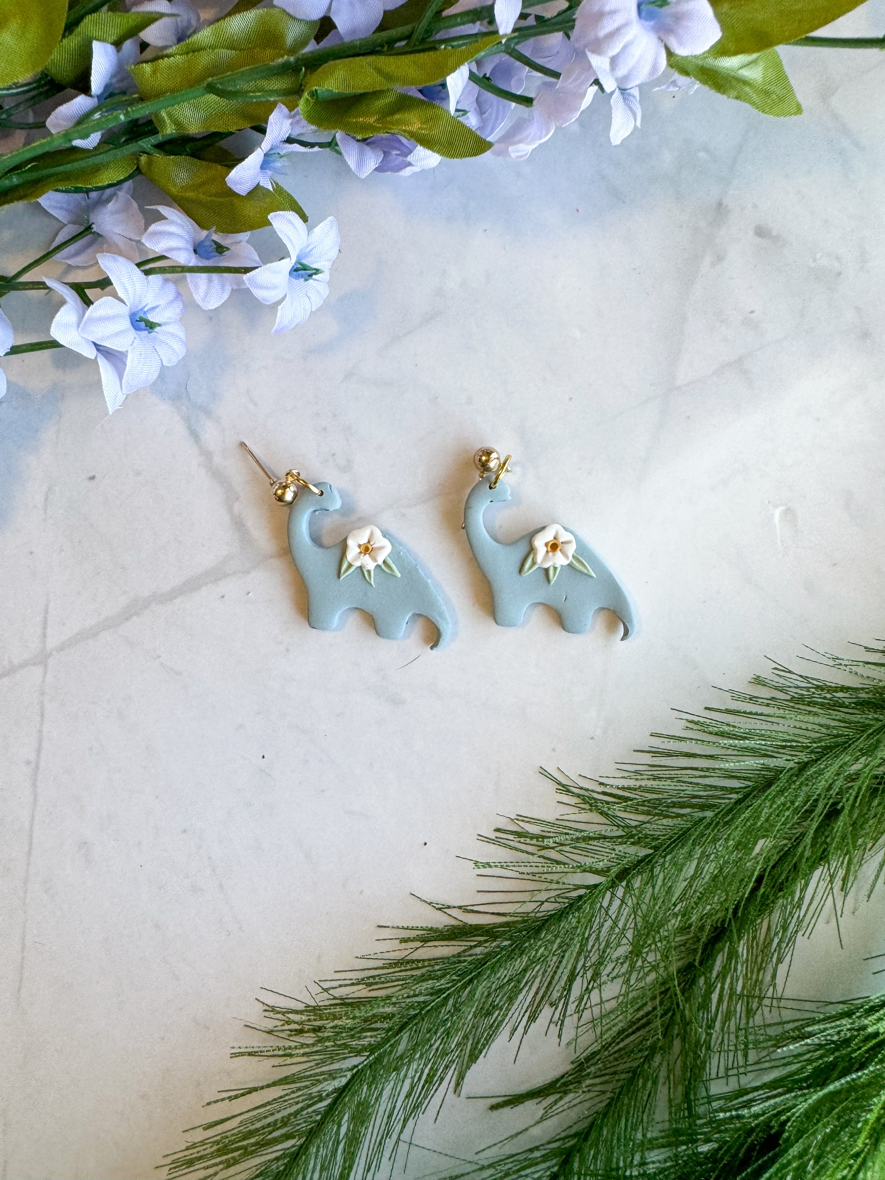 Blue Brontosaurus Clay Earrings