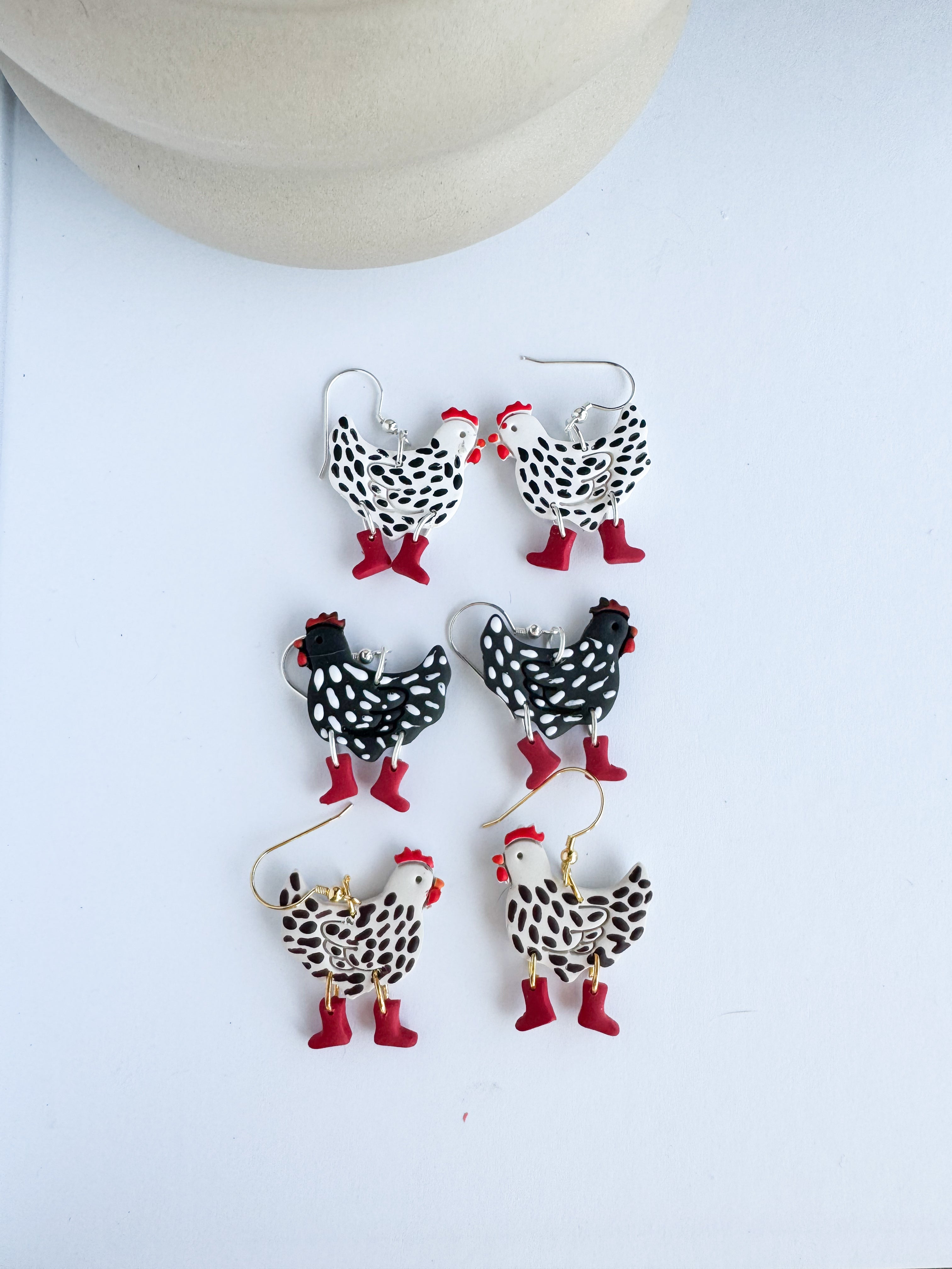 Chickens in rain boots Clay Earrings