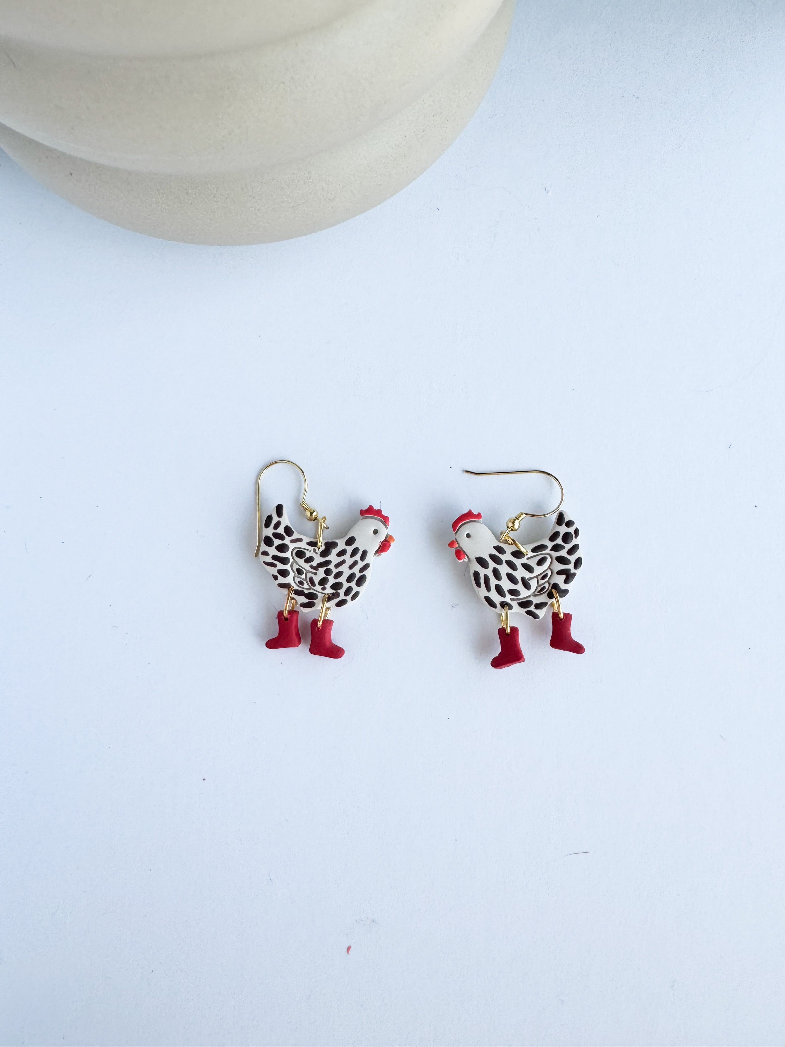 Chickens in rain boots Clay Earrings