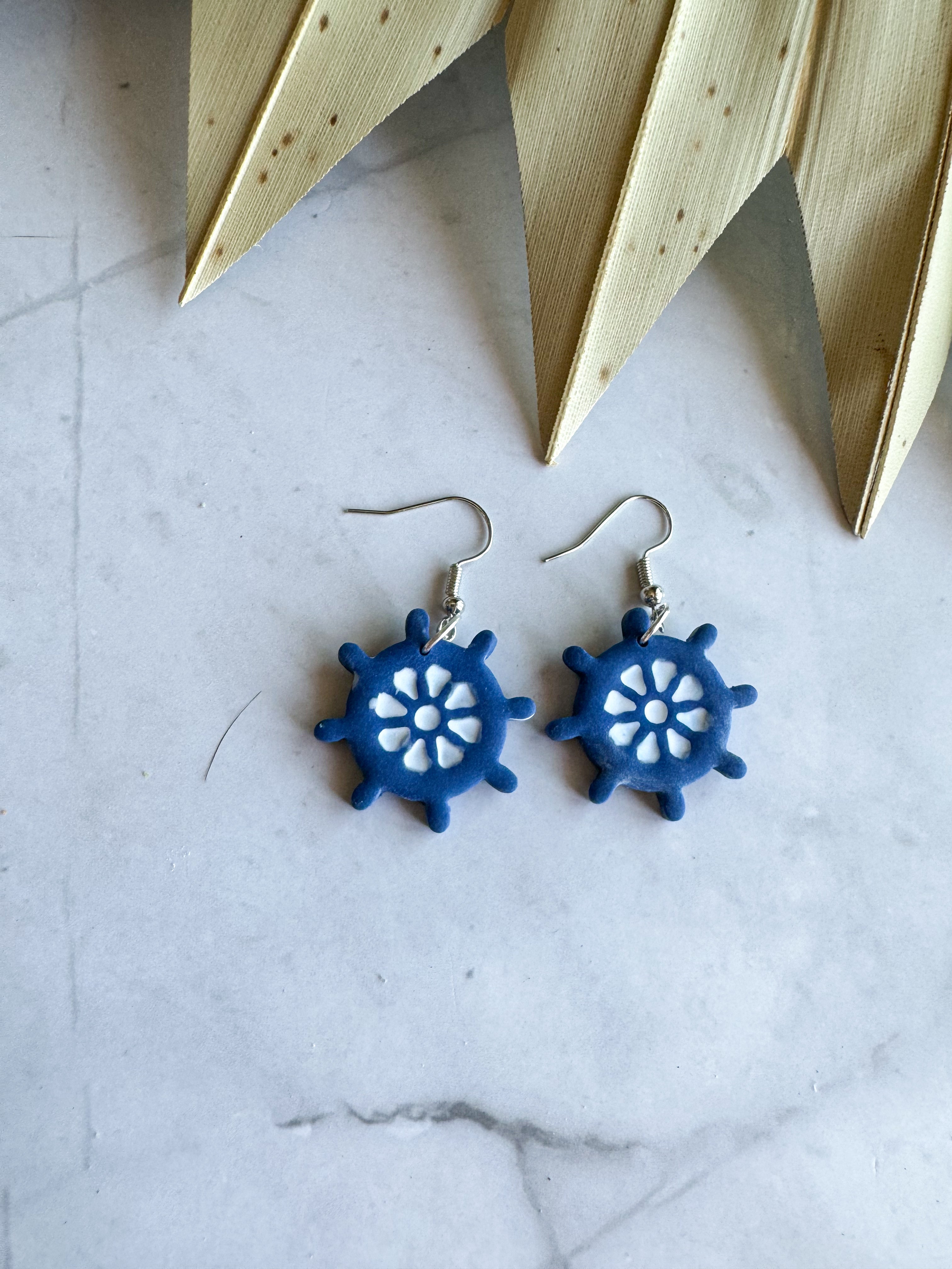 Ship Wheel Clay Earrings
