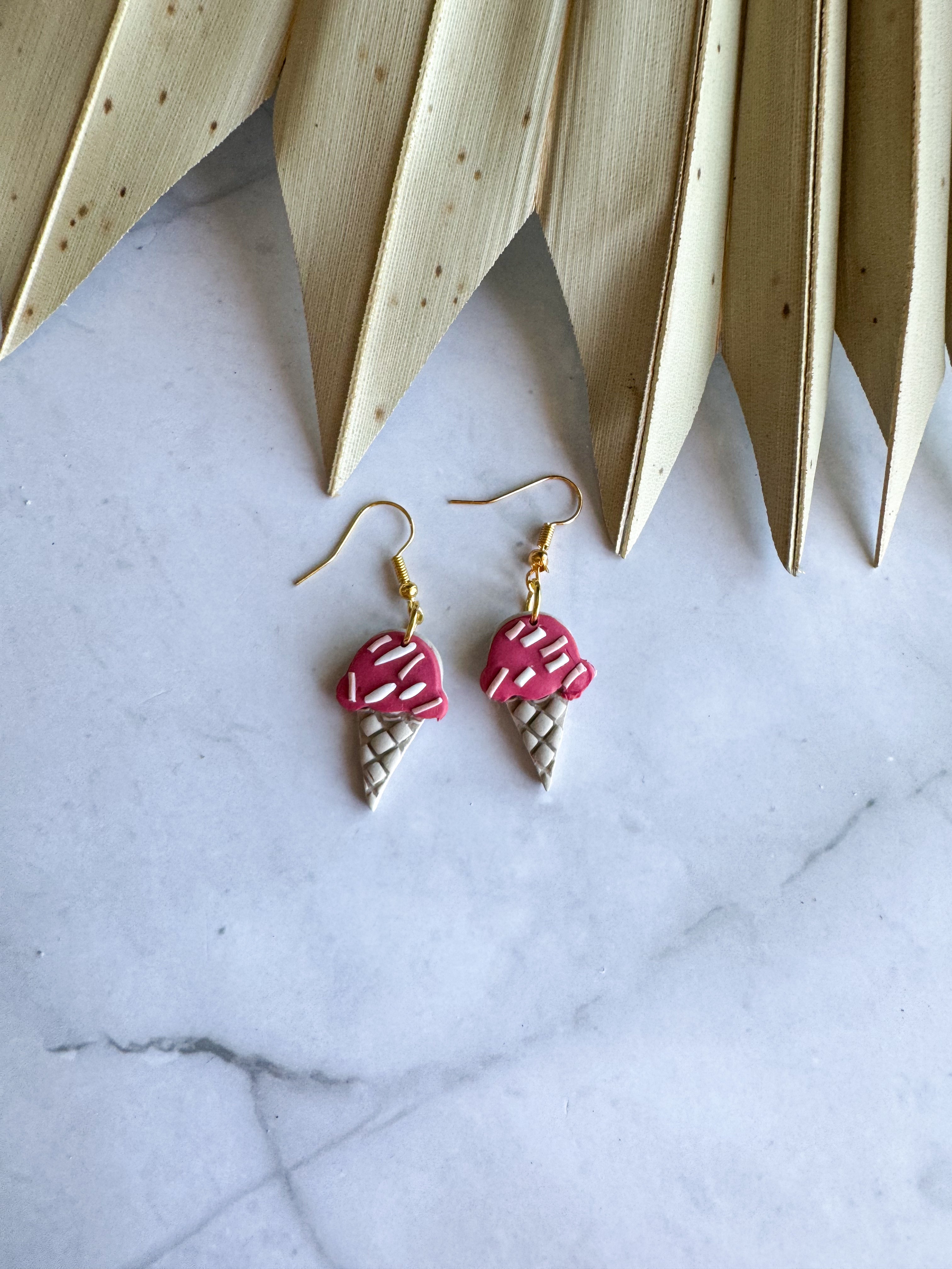 Ice Cream Cone Clay Earrings