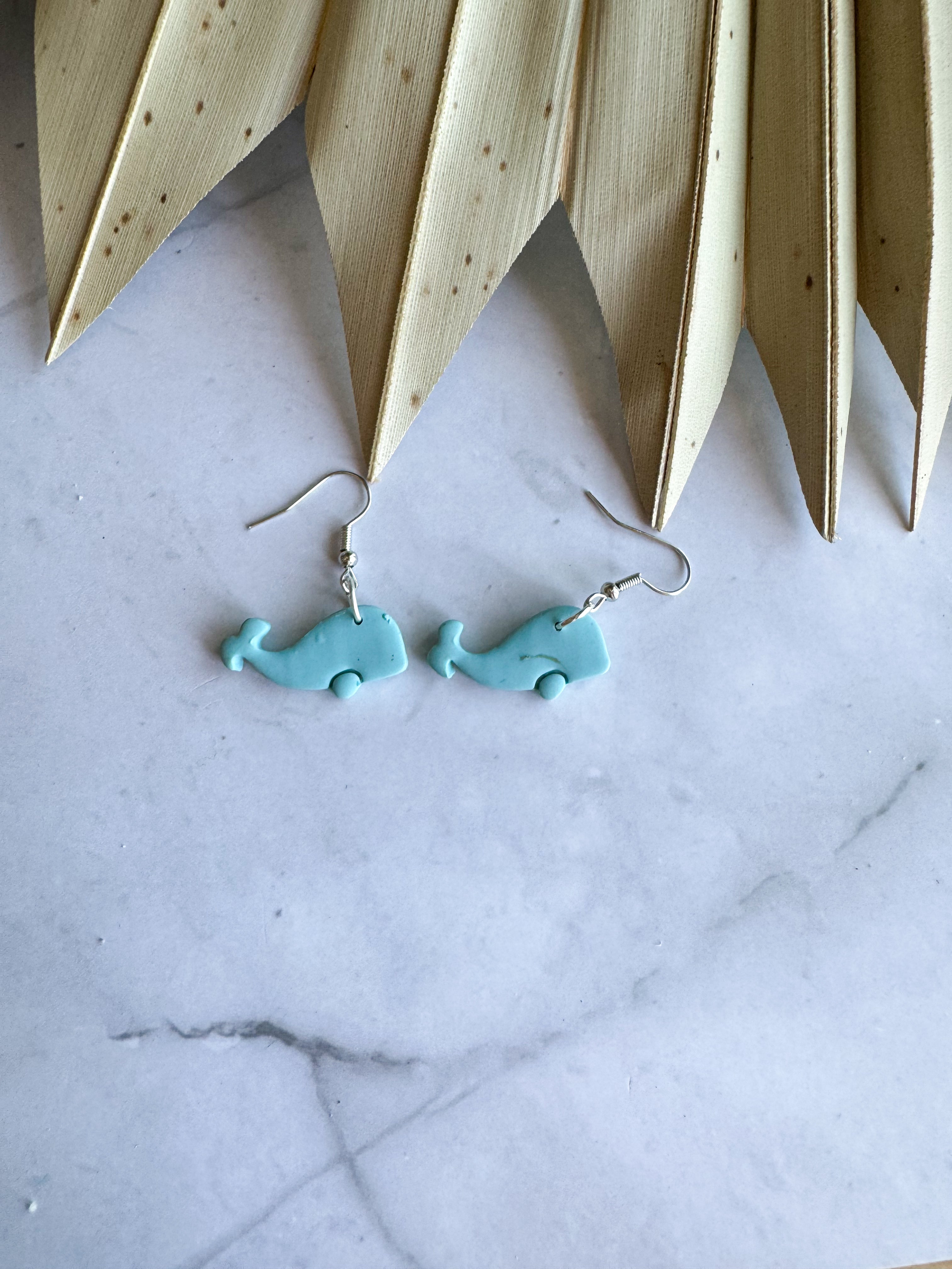 Blue Whale Clay Earrings