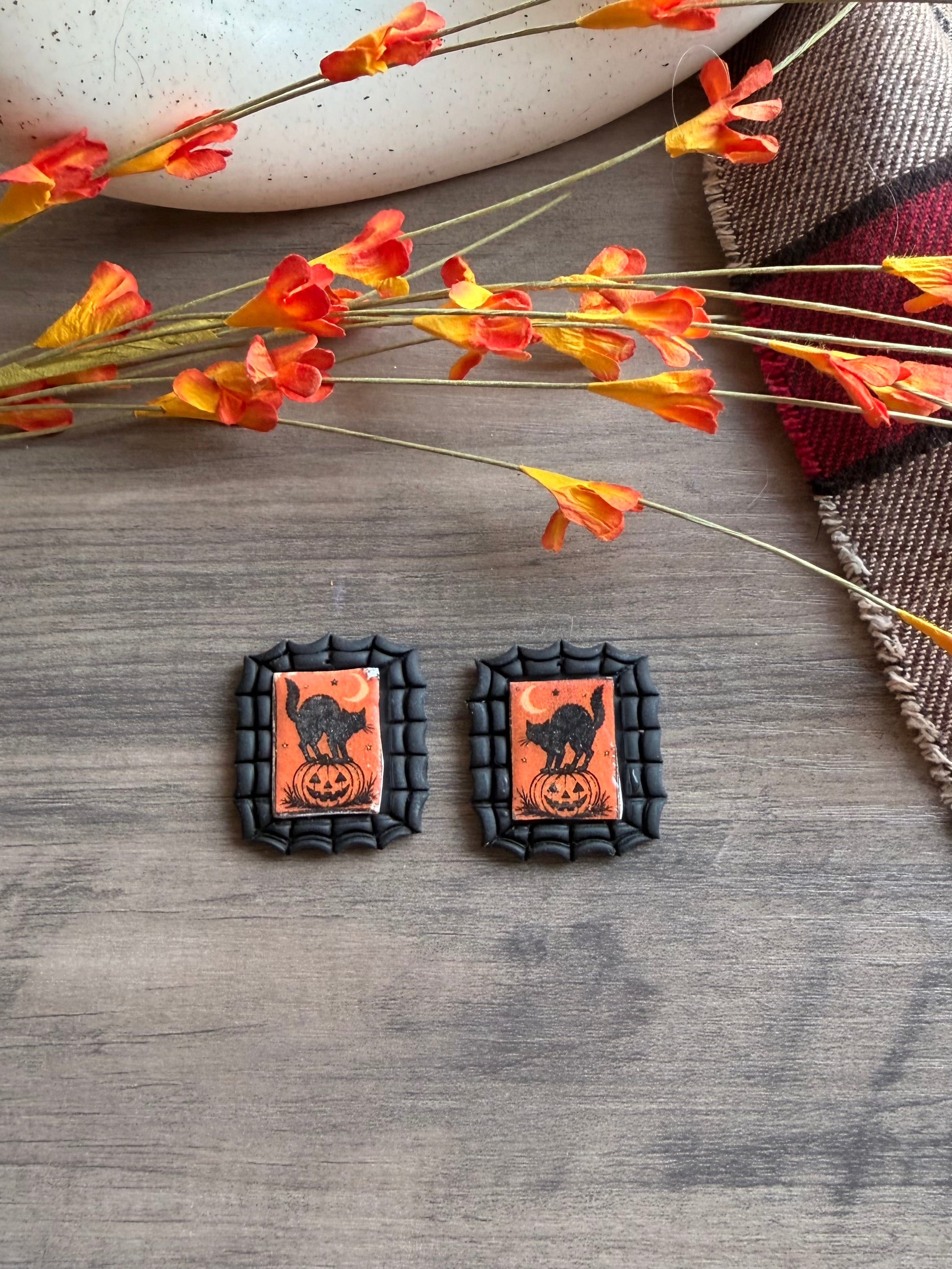 Vintage Halloween Stamp Earrings