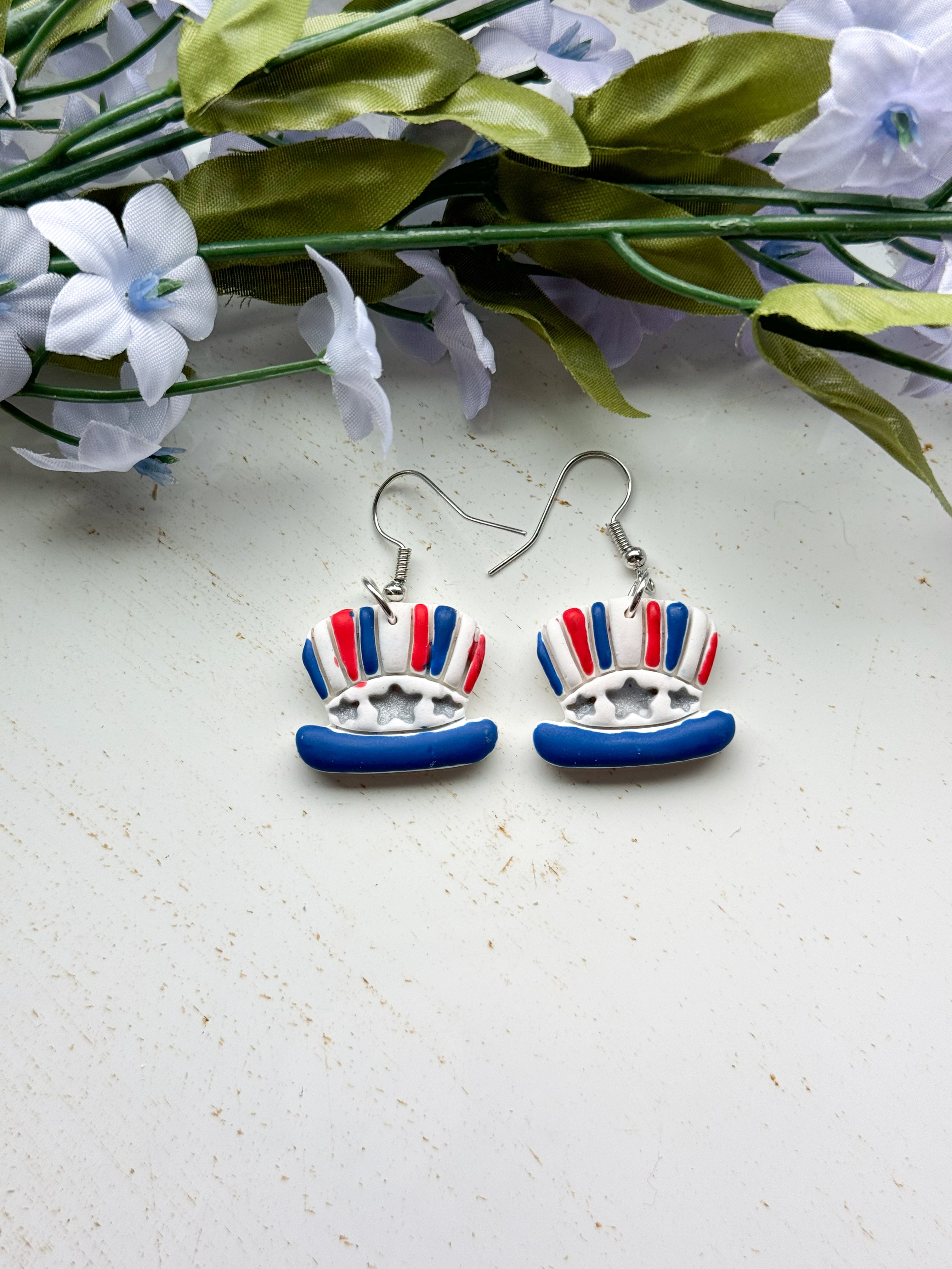 Uncle Sam Hat Clay Earrings