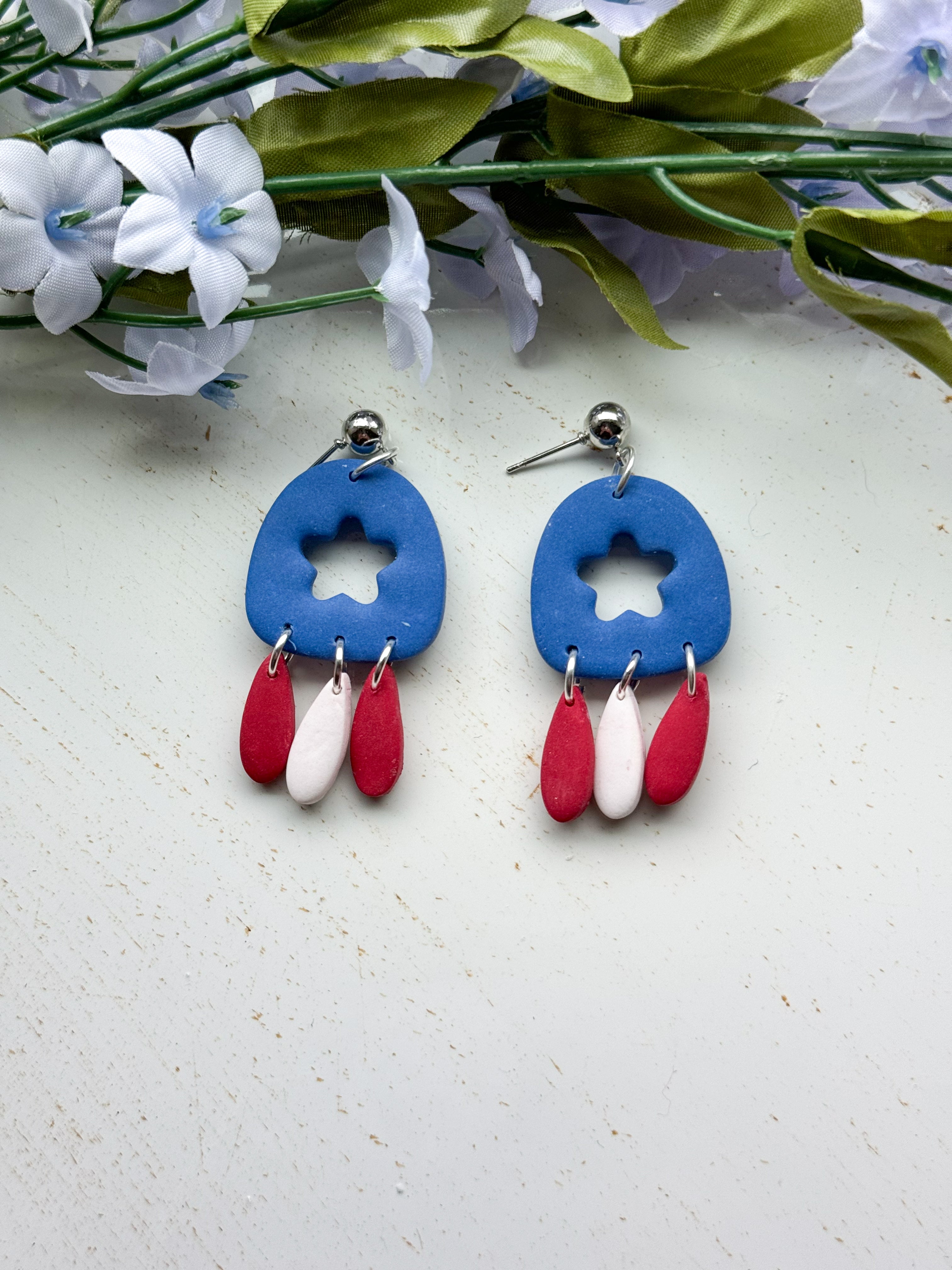 Red, White, and Blue Clay Earrings