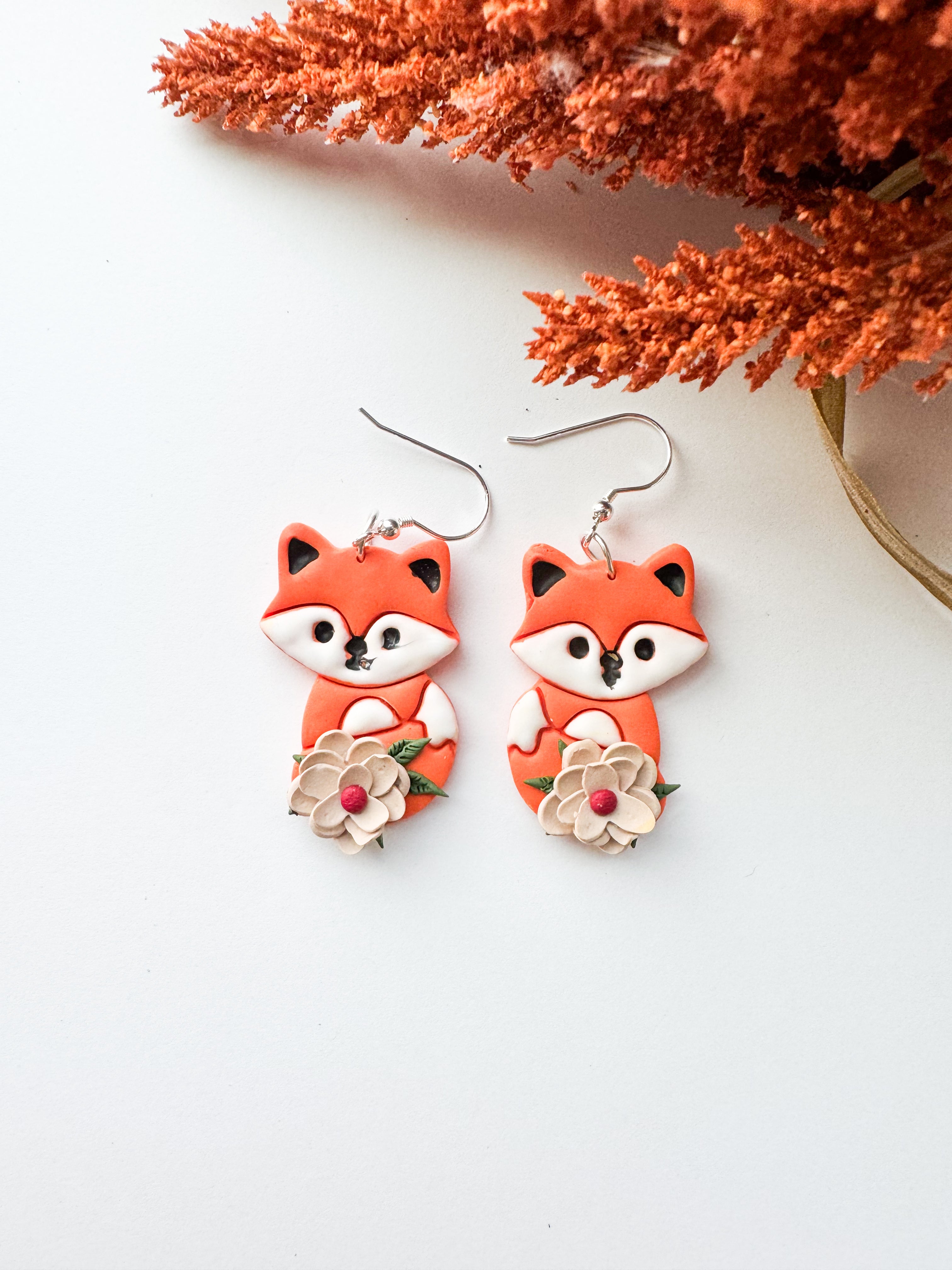 Fox with Fall Floral Detail Earrings