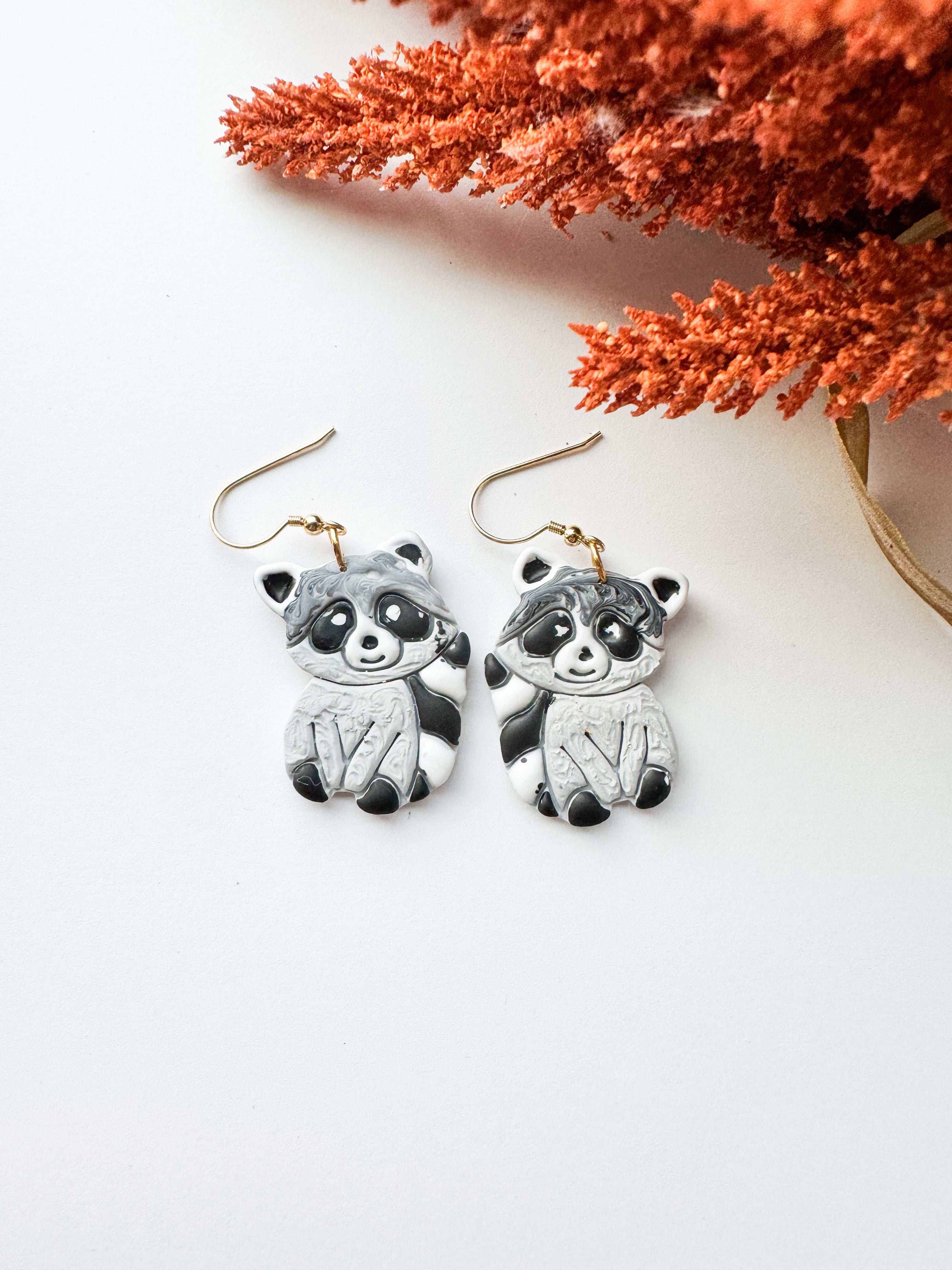 Raccoon Earrings : Polymer Clay