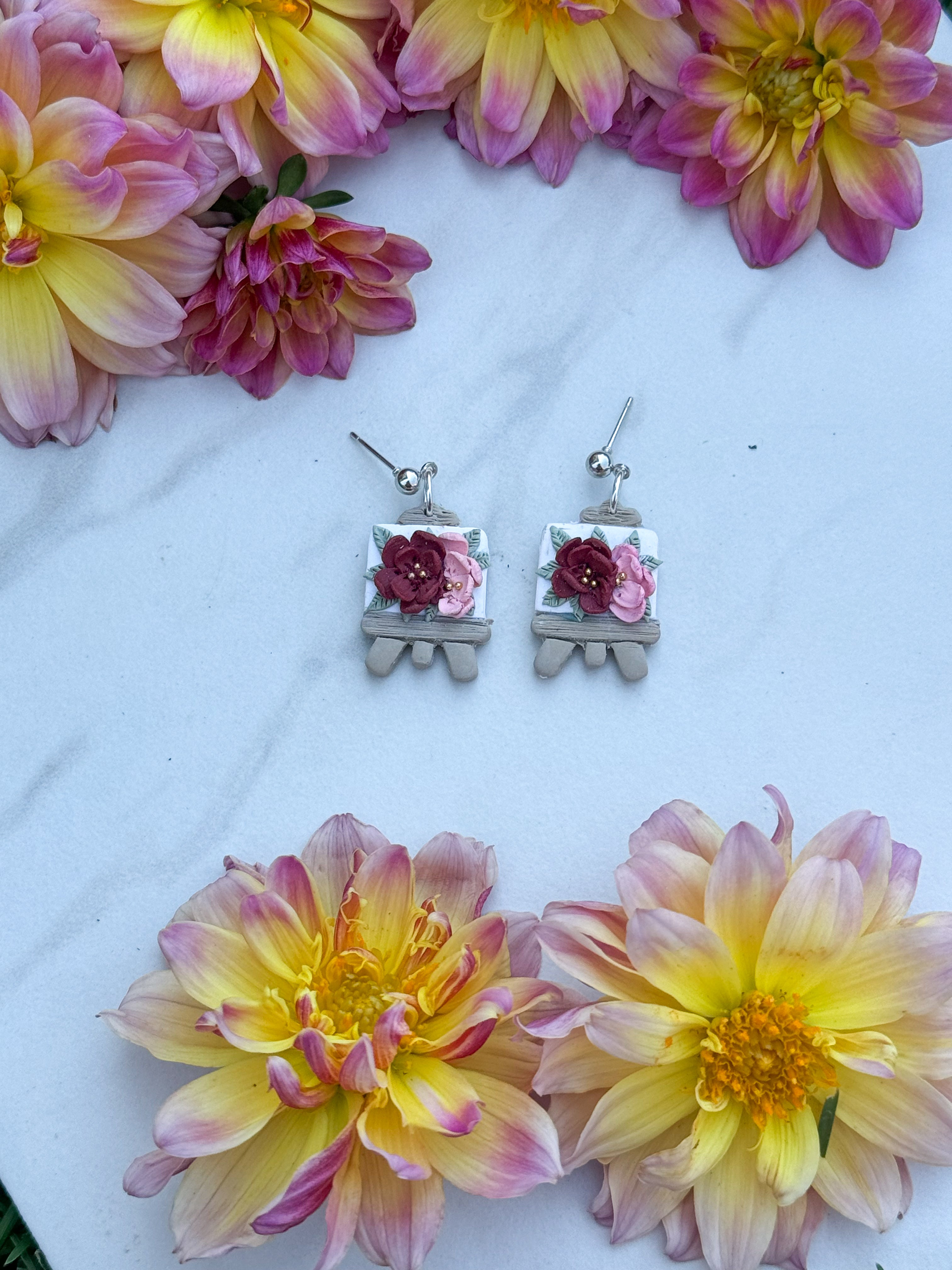 Floral Art Canvas Clay Earrings