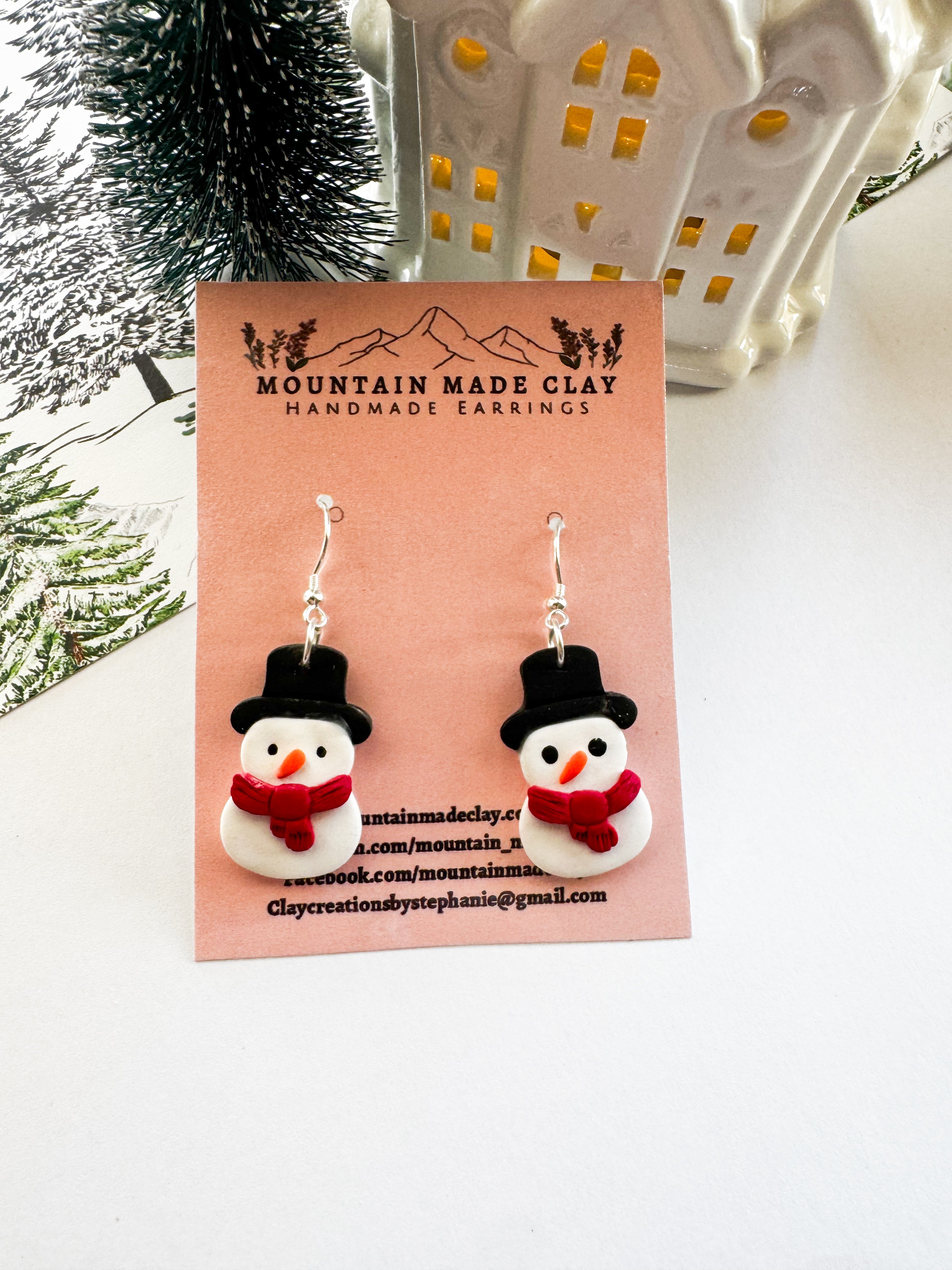 Snowman Dangle Earrings | Winter Snowman Jewelry | Christmas Polymer Clay Earrings