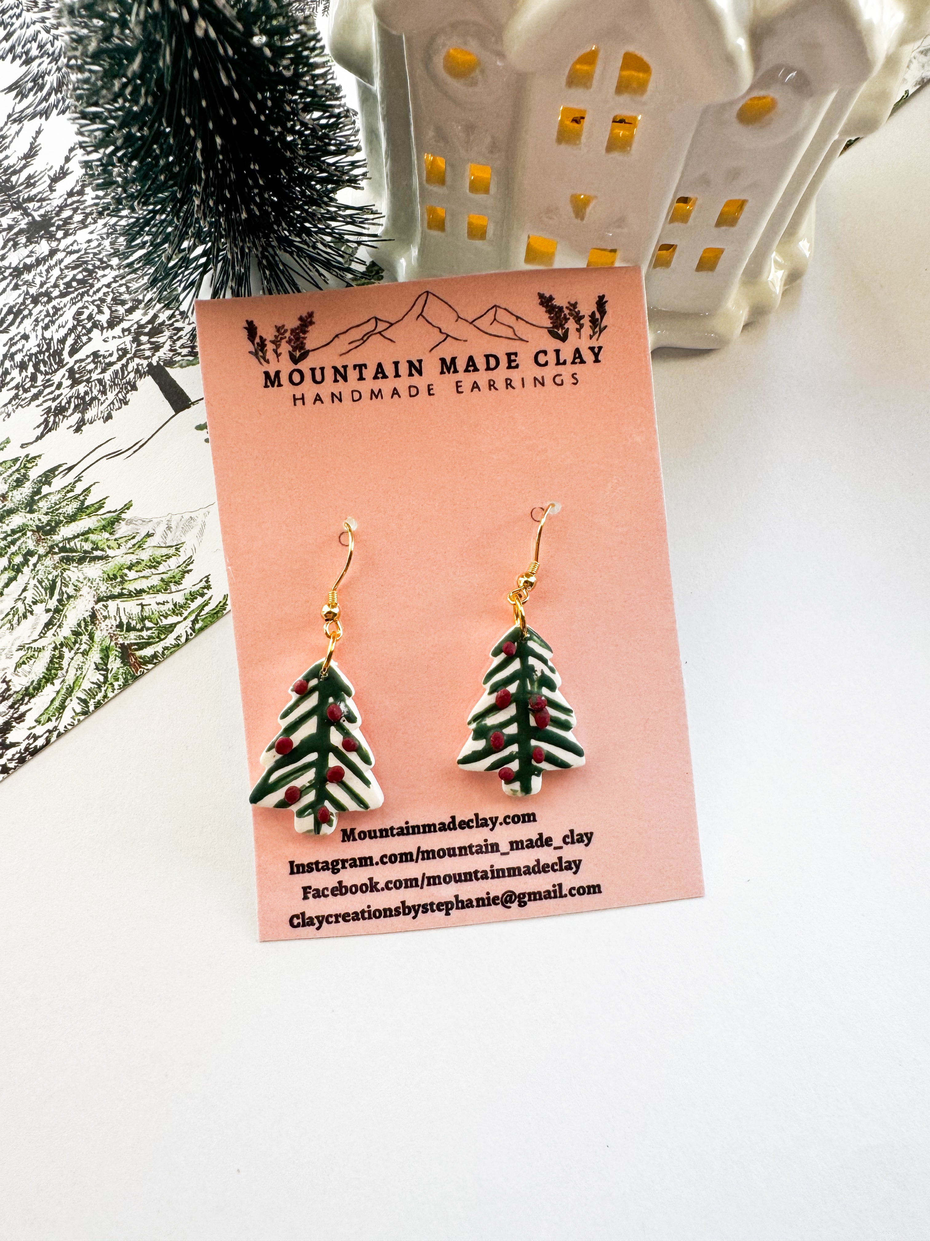 Holiday Tree Dangle Earrings | Christmas Forest Earrings | Winter Polymer Clay Jewelry