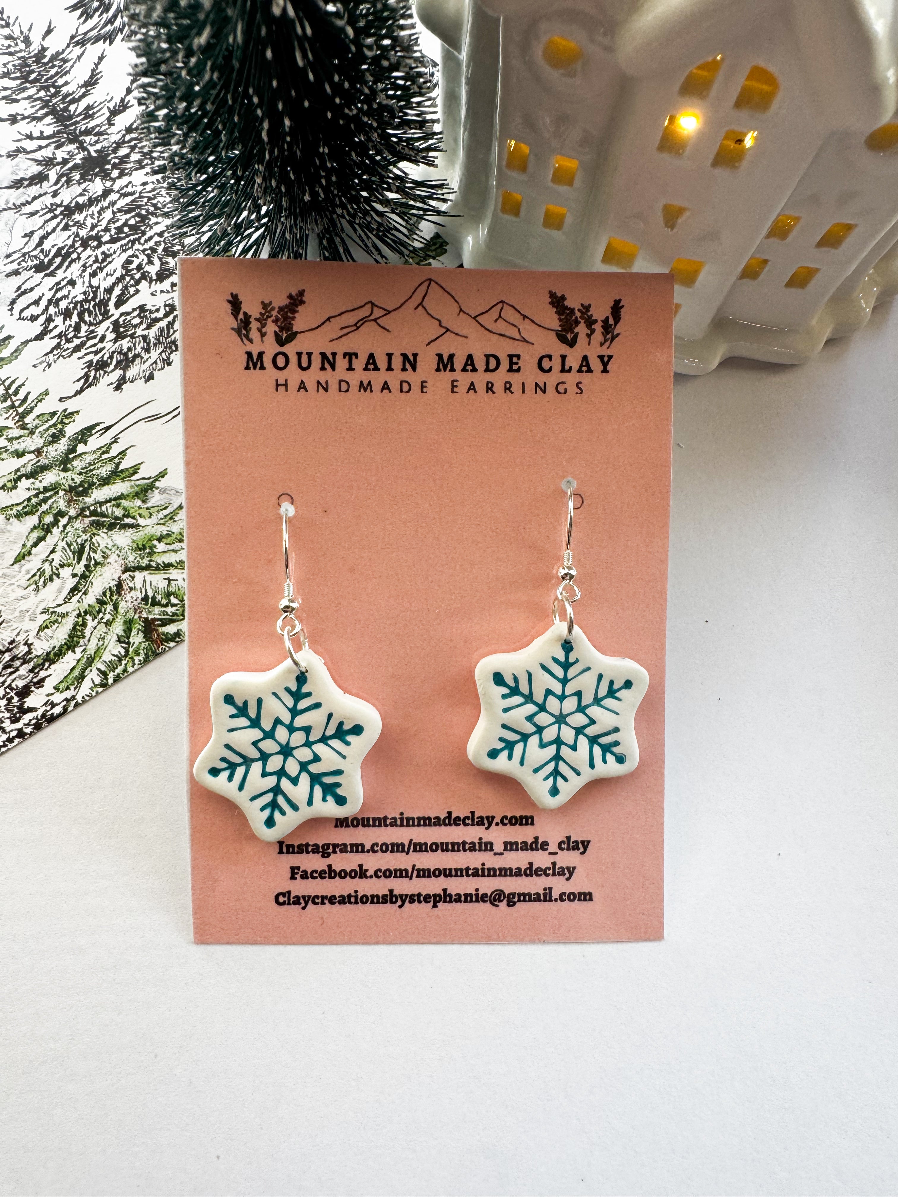 Snowflake Dangle Earrings | Winter Snow Jewelry | Polymer Clay Snowflake Earrings