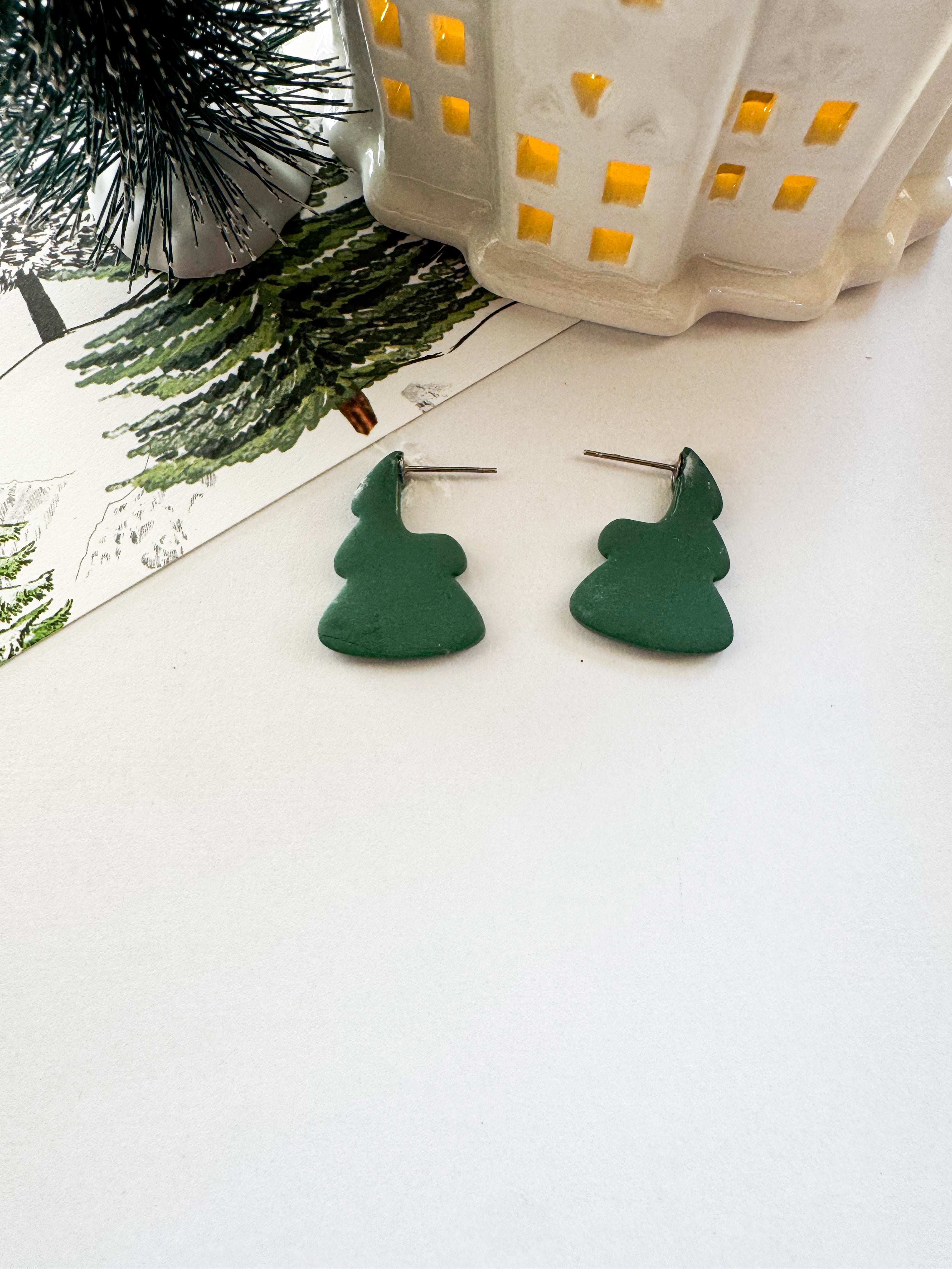 Evergreen Christmas Tree Studs | Holiday Tree Earrings | Minimal Holiday Polymer Clay Studs