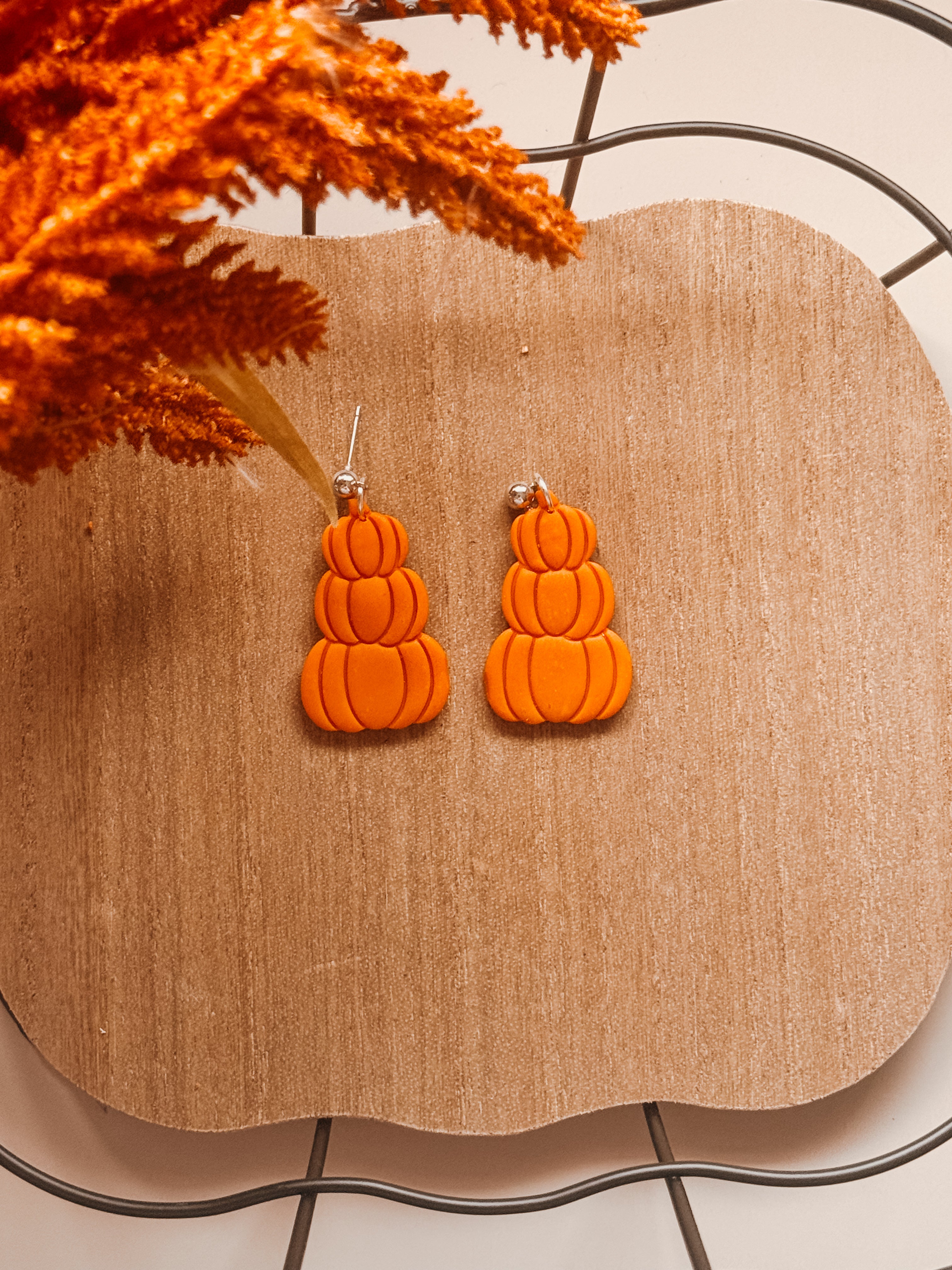 Stacked Pumpkin Clay Earrings