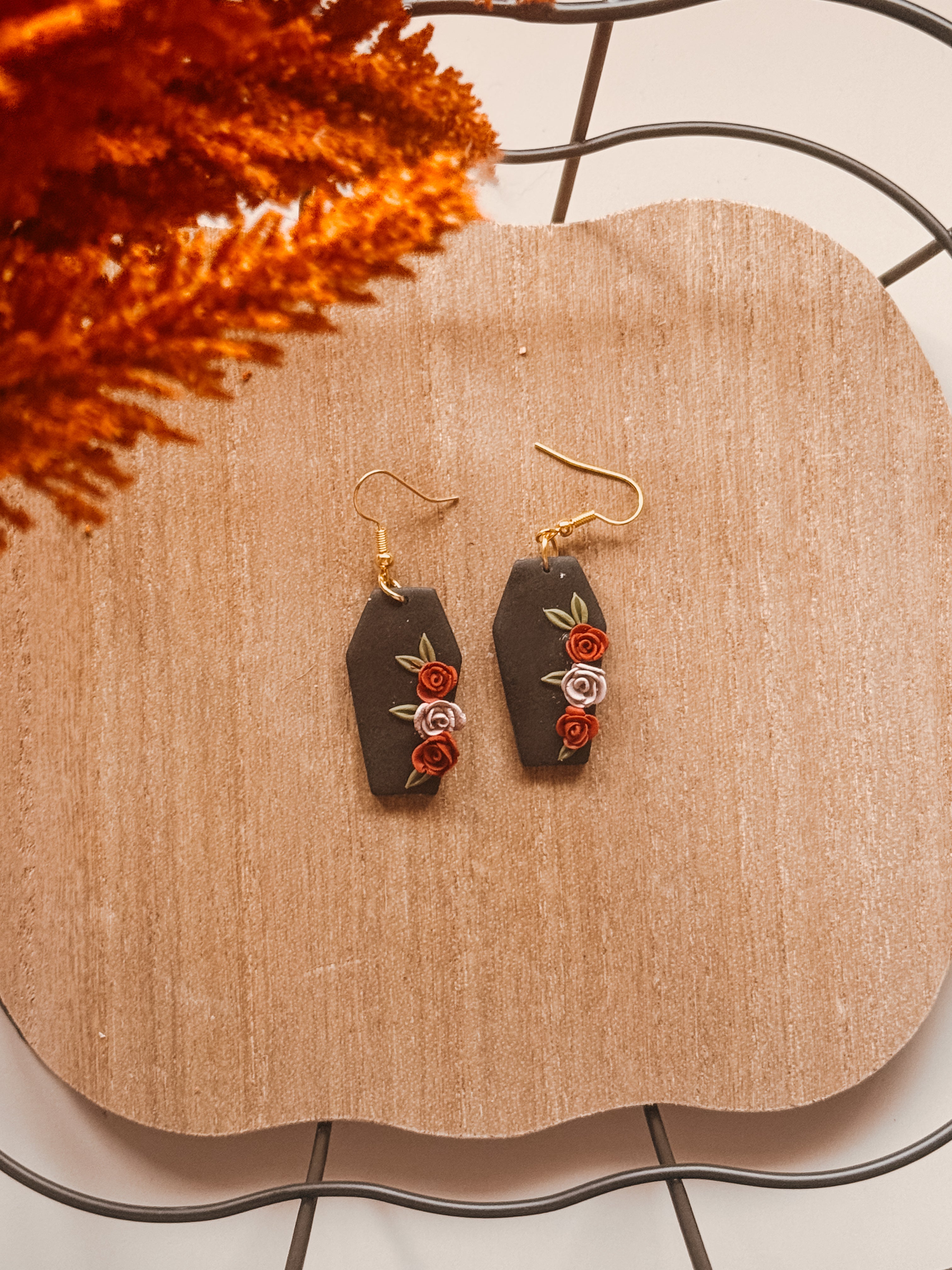 Floral Coffin Clay Earrings