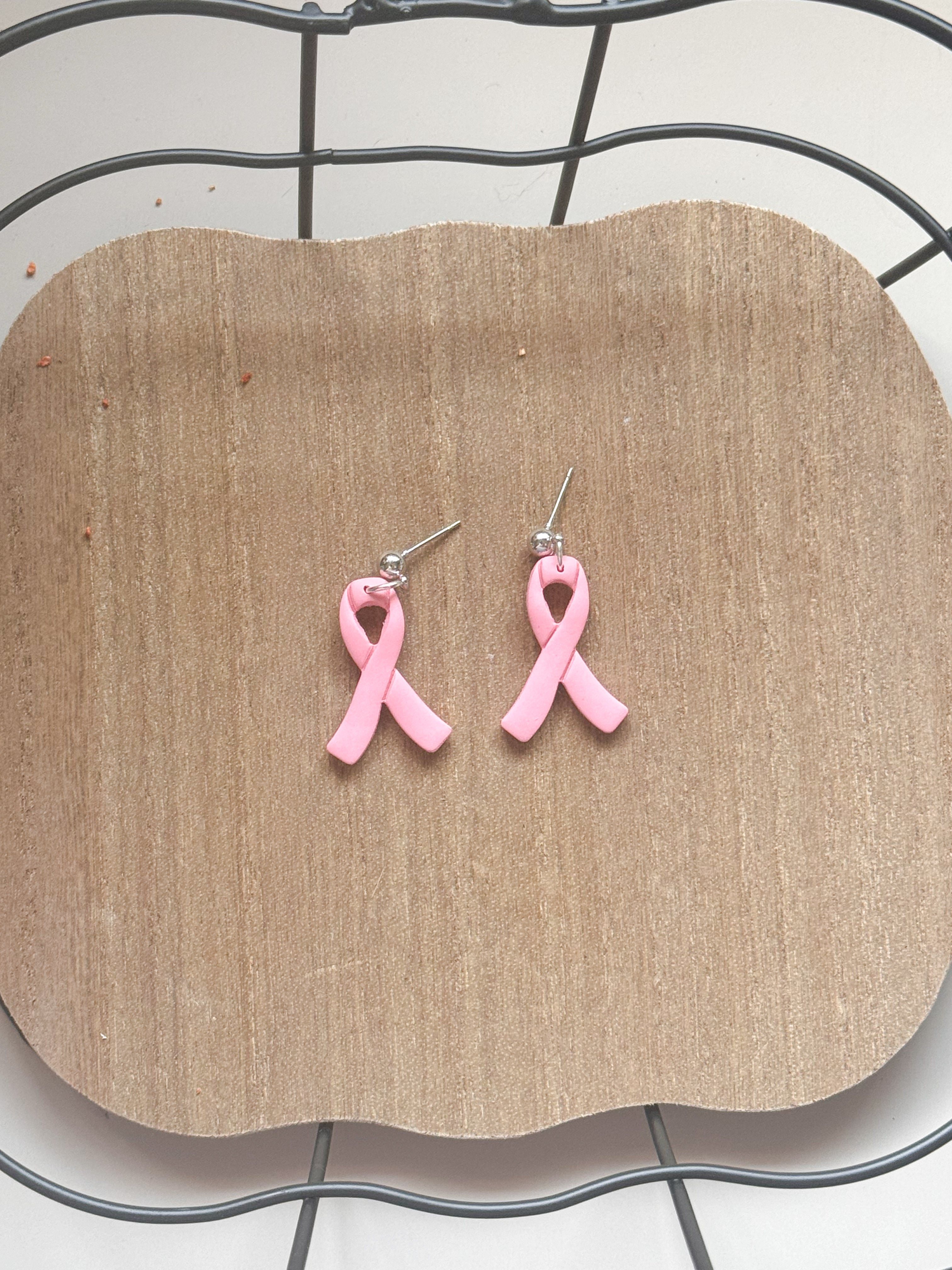 Breast Cancer Awareness Ribbon Clay Earrings