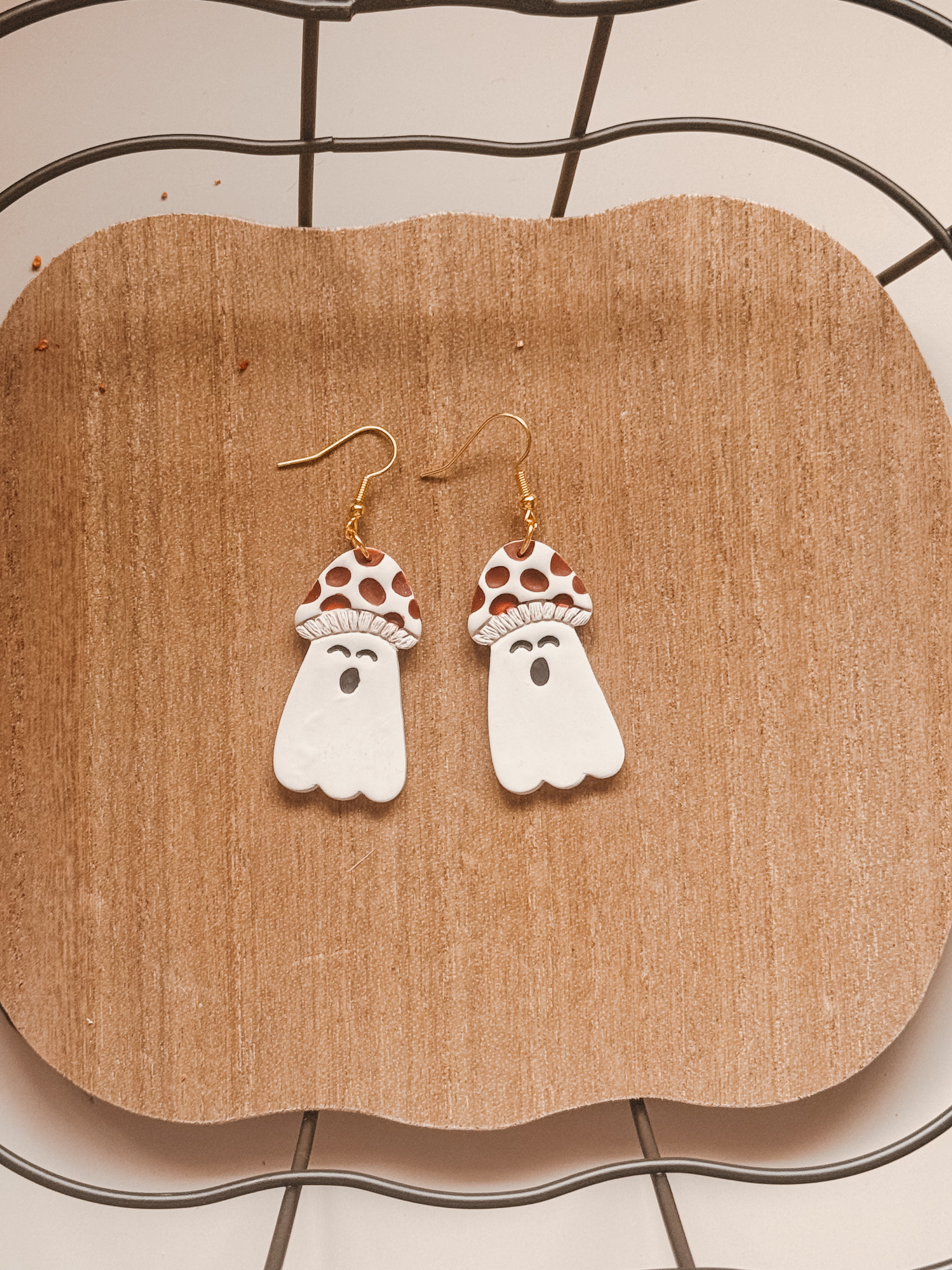 Mushroom Ghost Clay Earrings