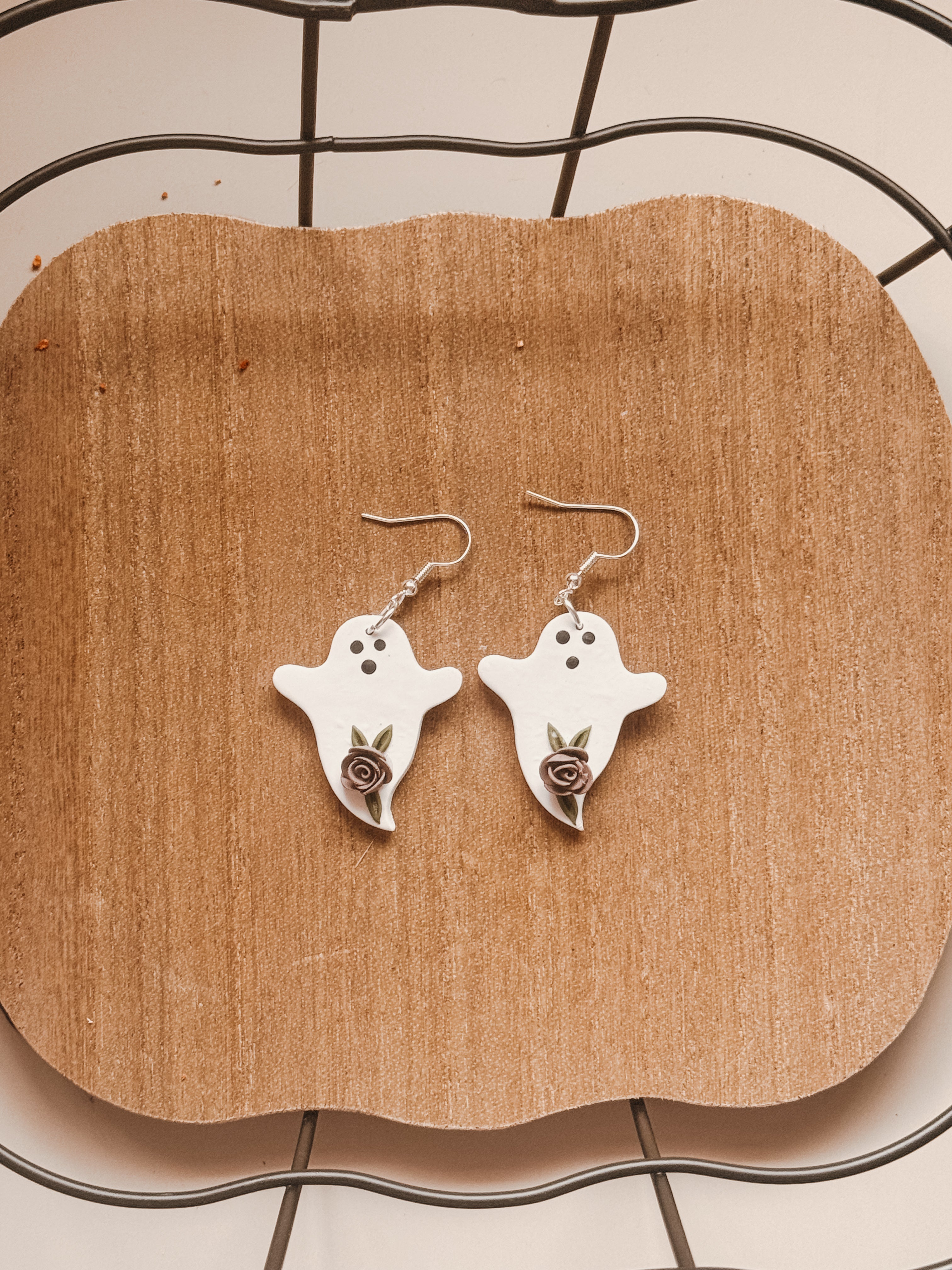 Purple Floral Ghost Clay Earrings