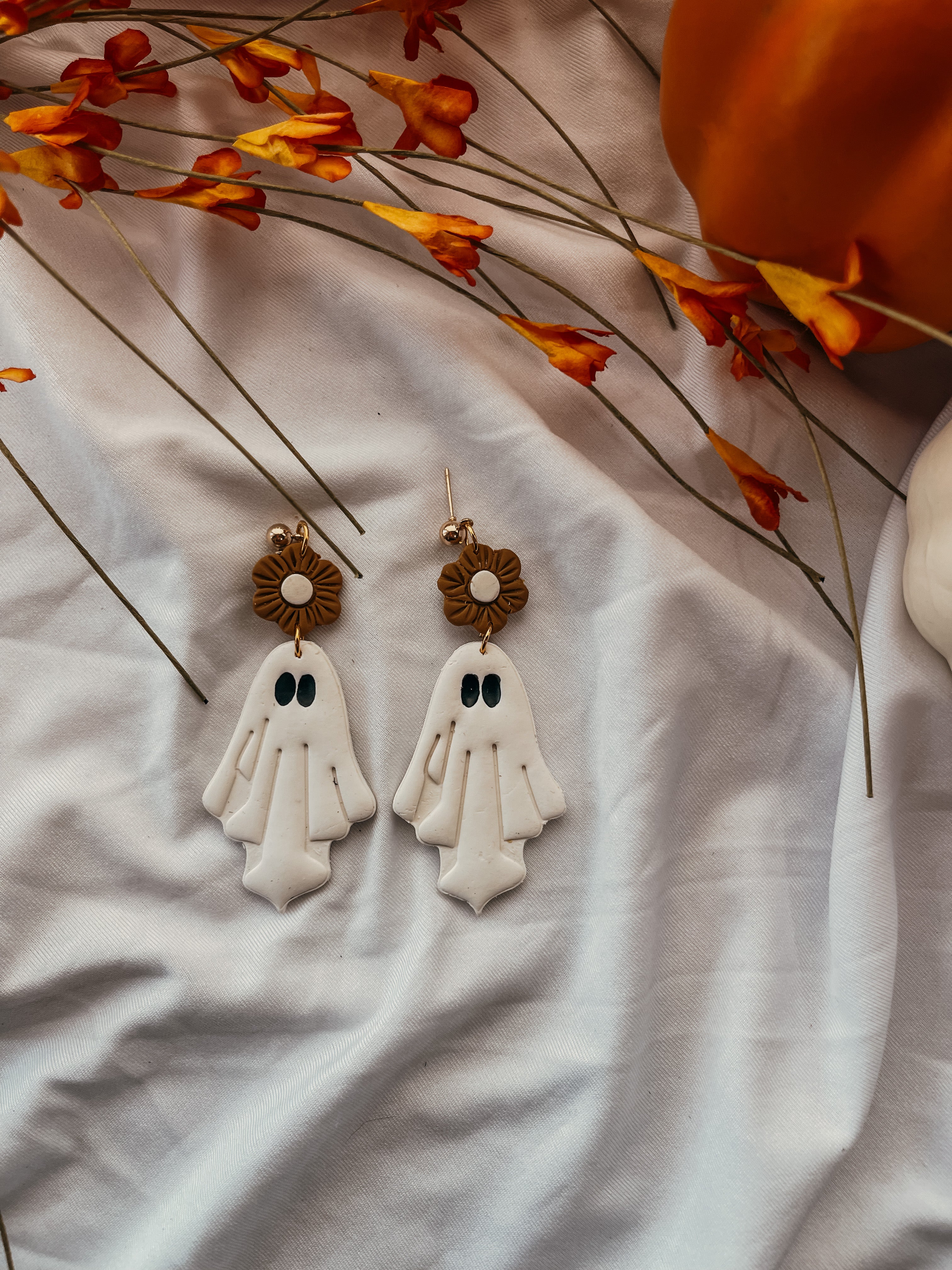 Flower Child Ghost Clay Earrings