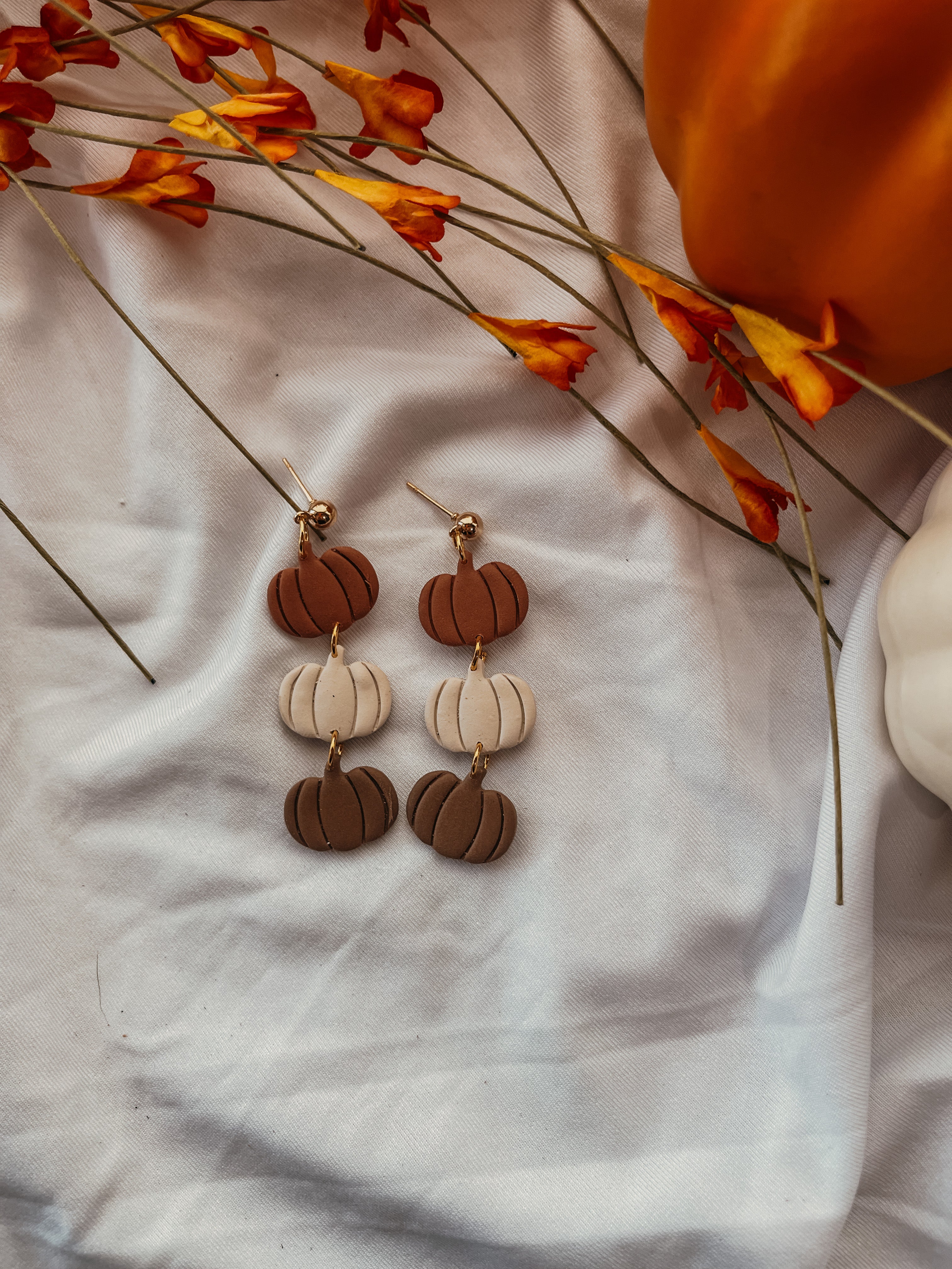 Stacked Pumpkins Clay Earrings