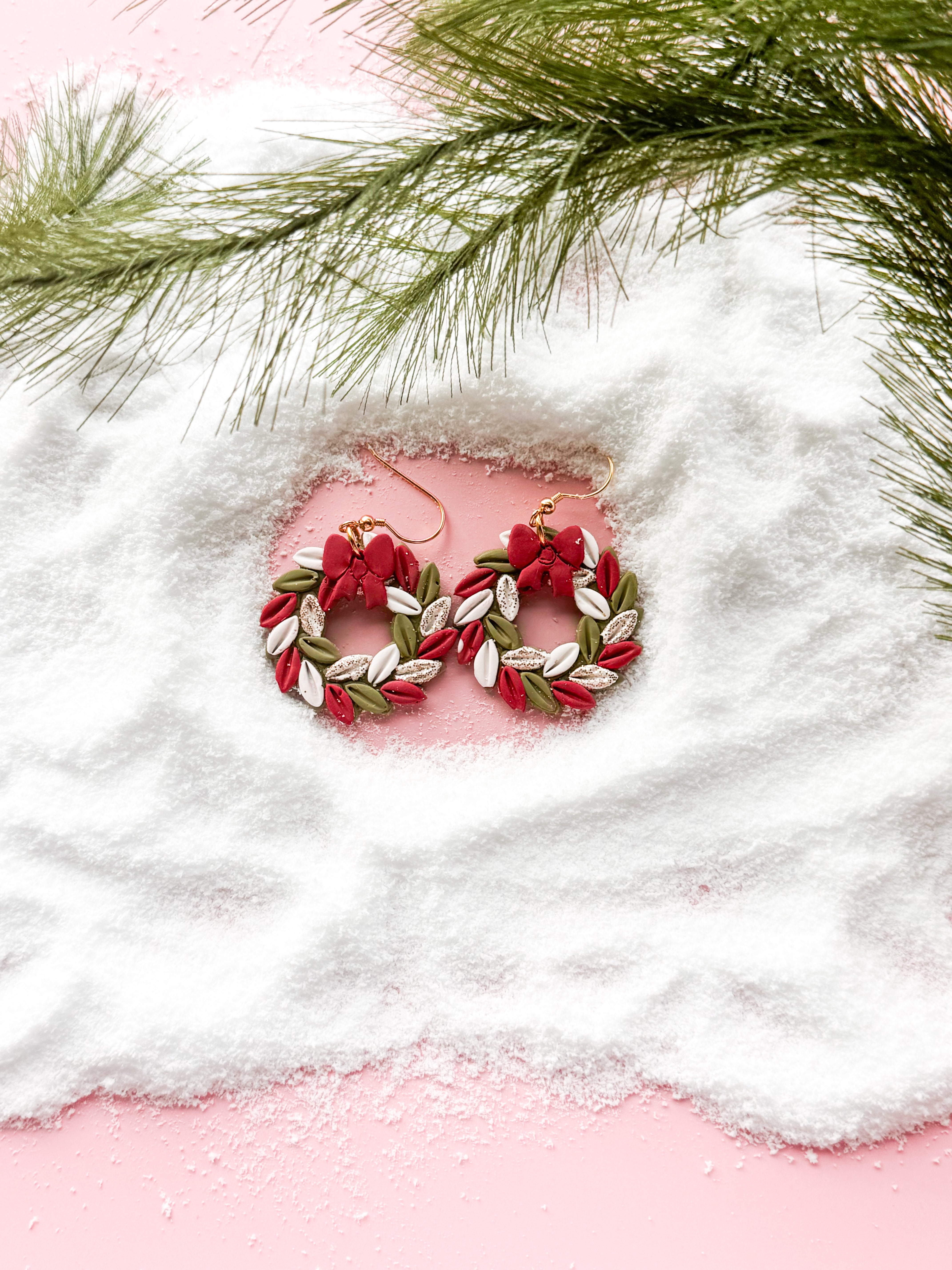 Christmas Wreath Clay Earrings