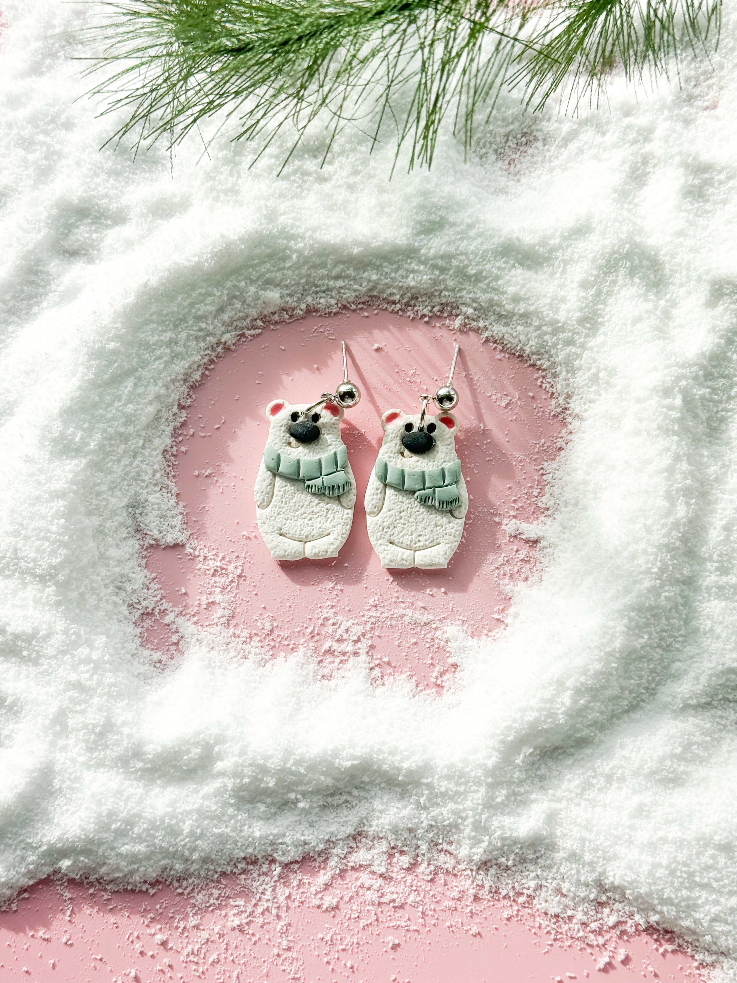 Polar Bear Clay Earrings