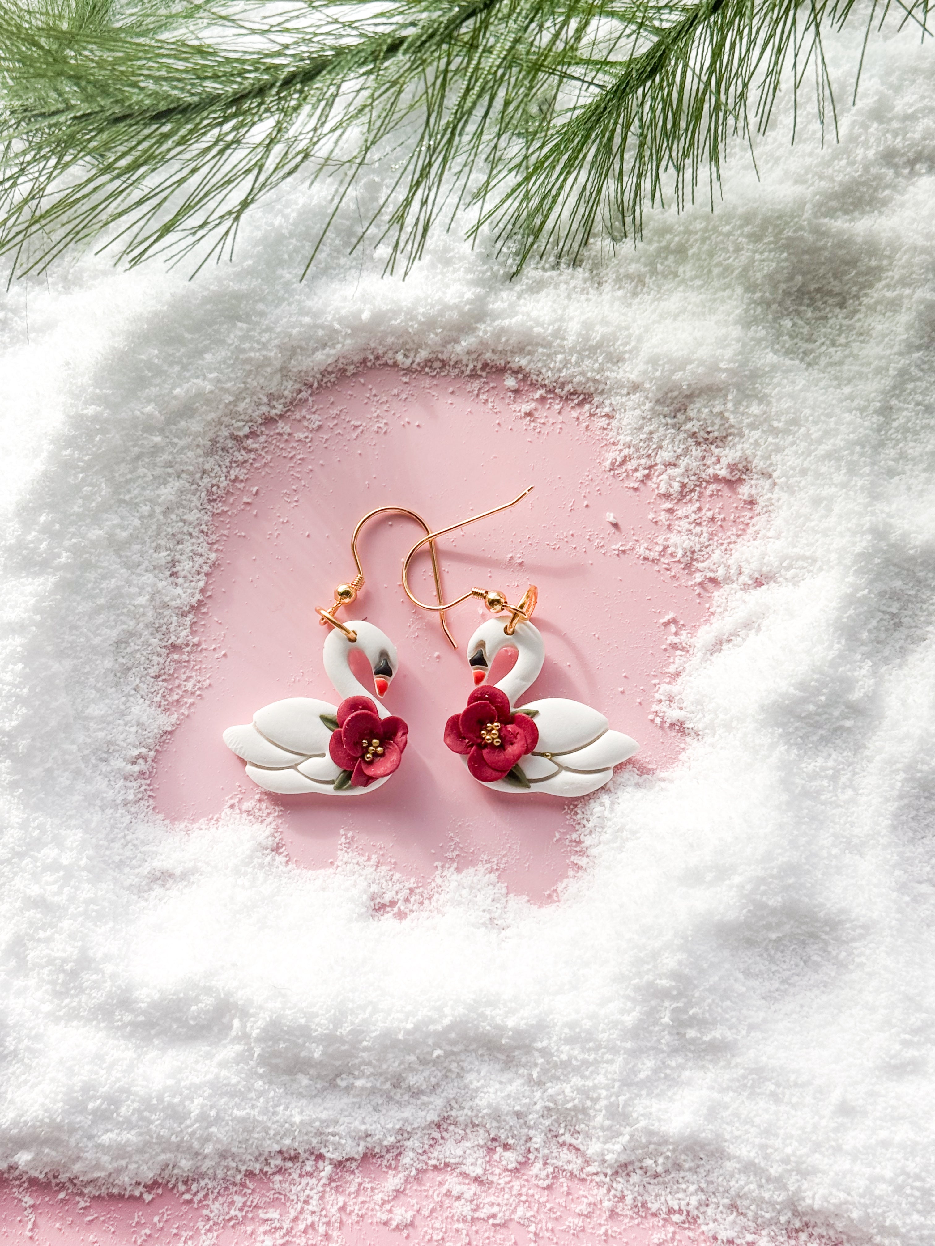Swan Clay Earrings