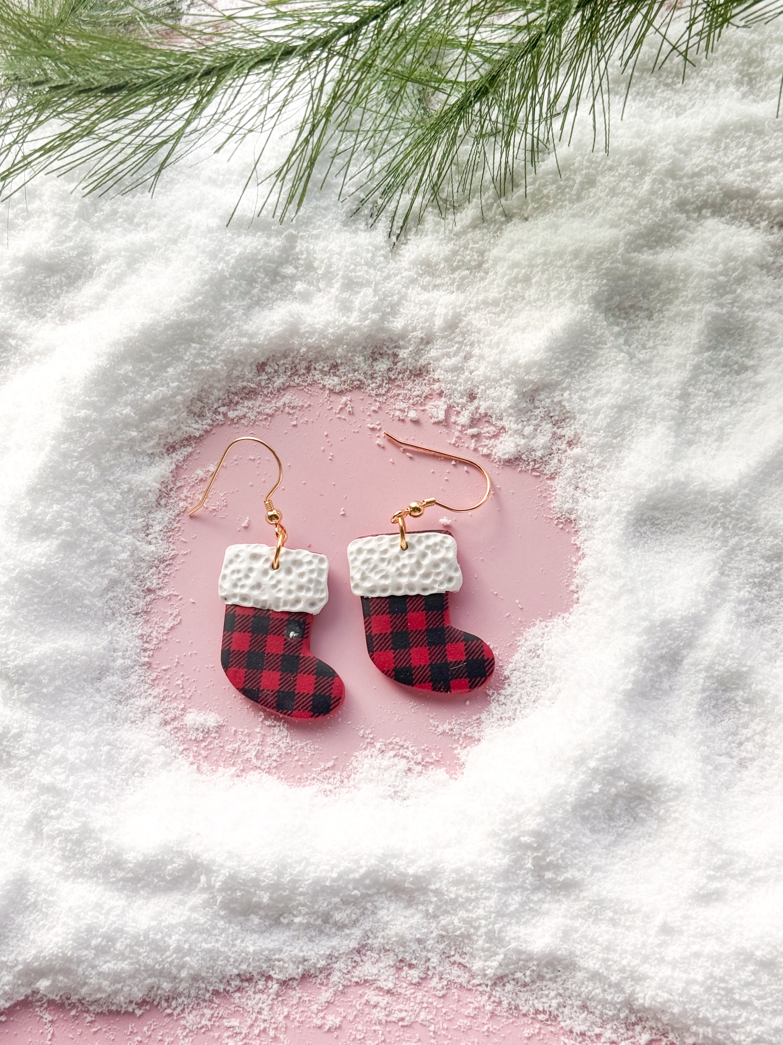 Checkered Stocking Clay Earrings