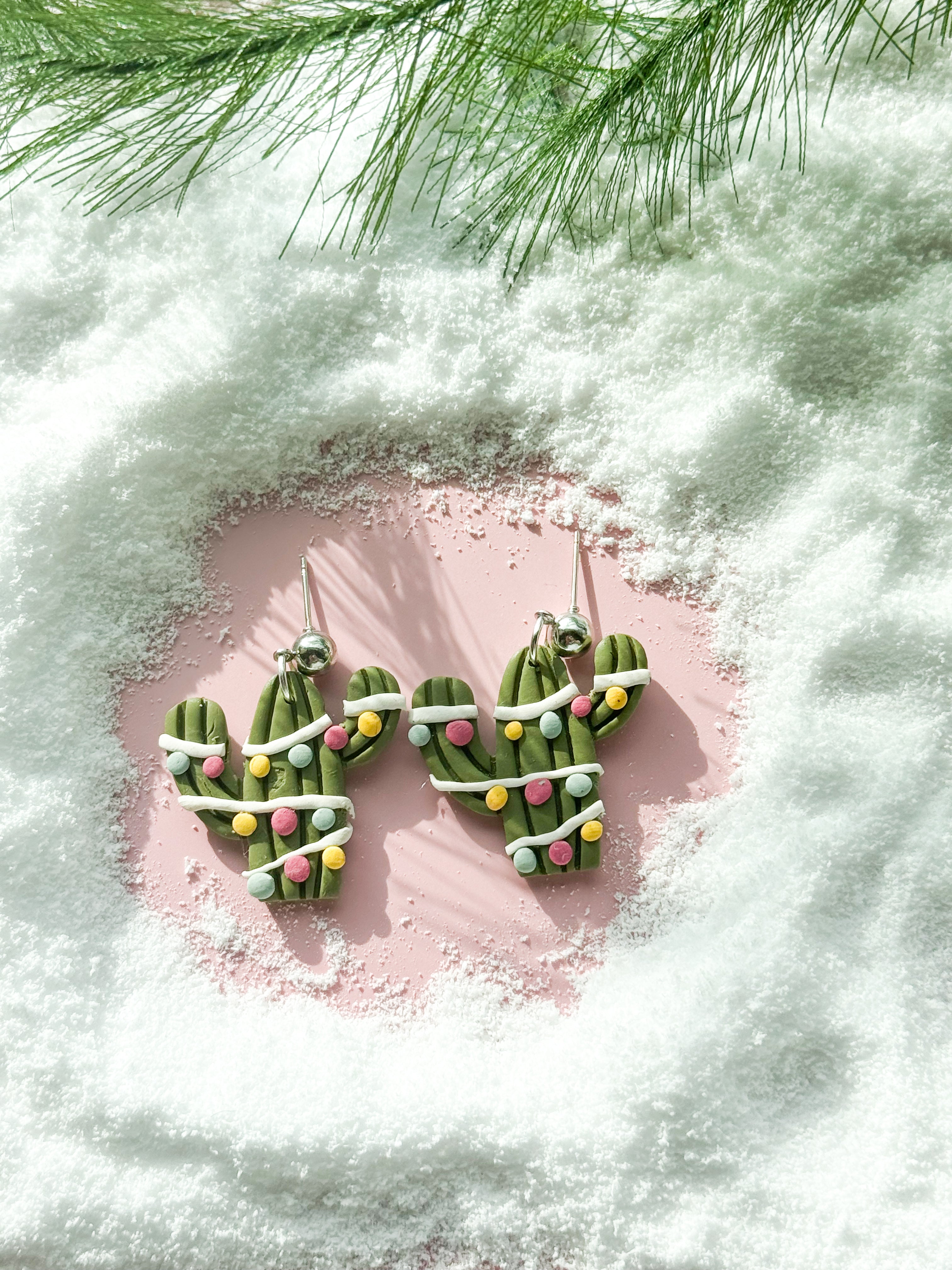 Christmas Cactus Clay Earrings