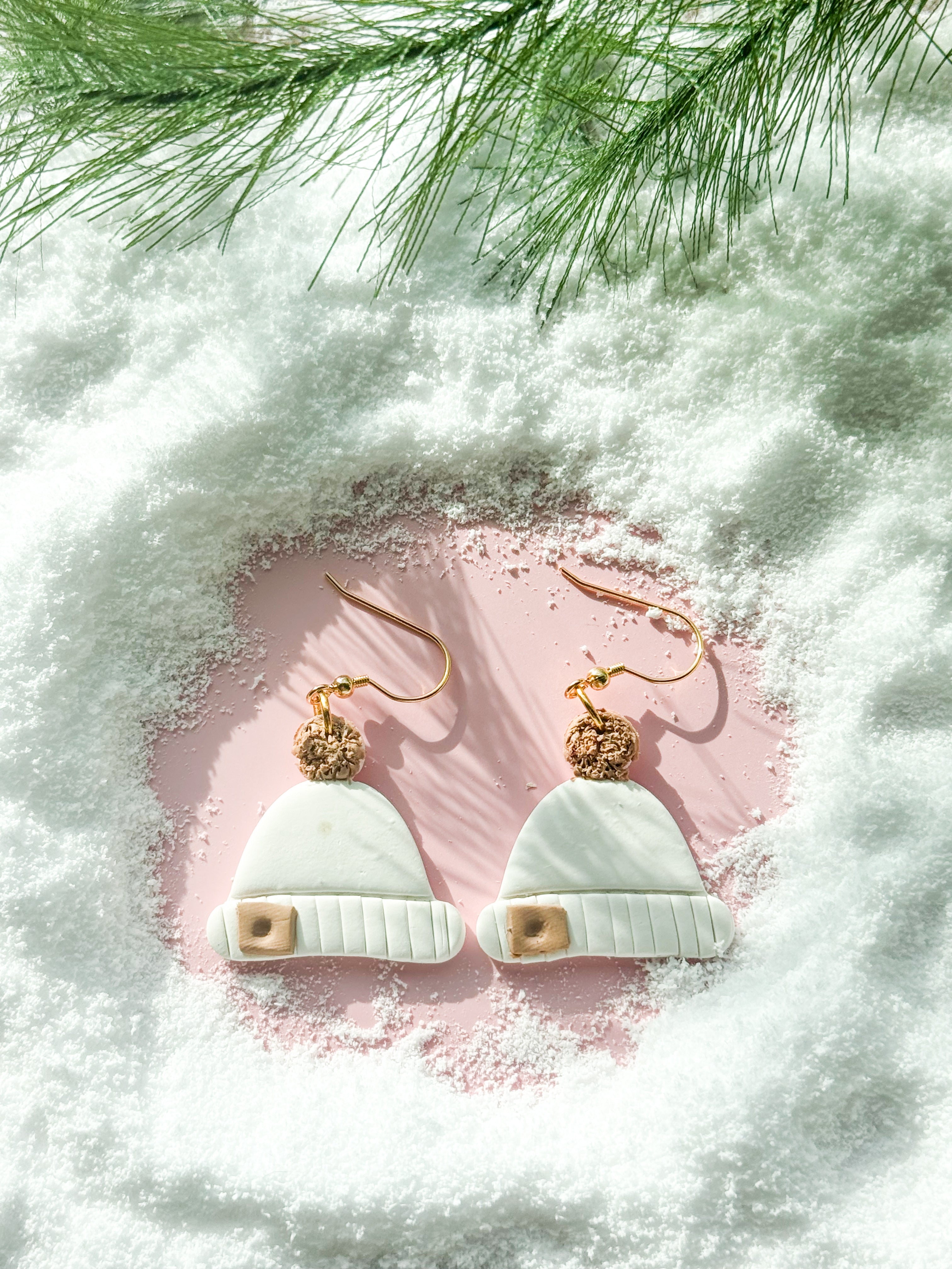 White Beanie Clay Earrings