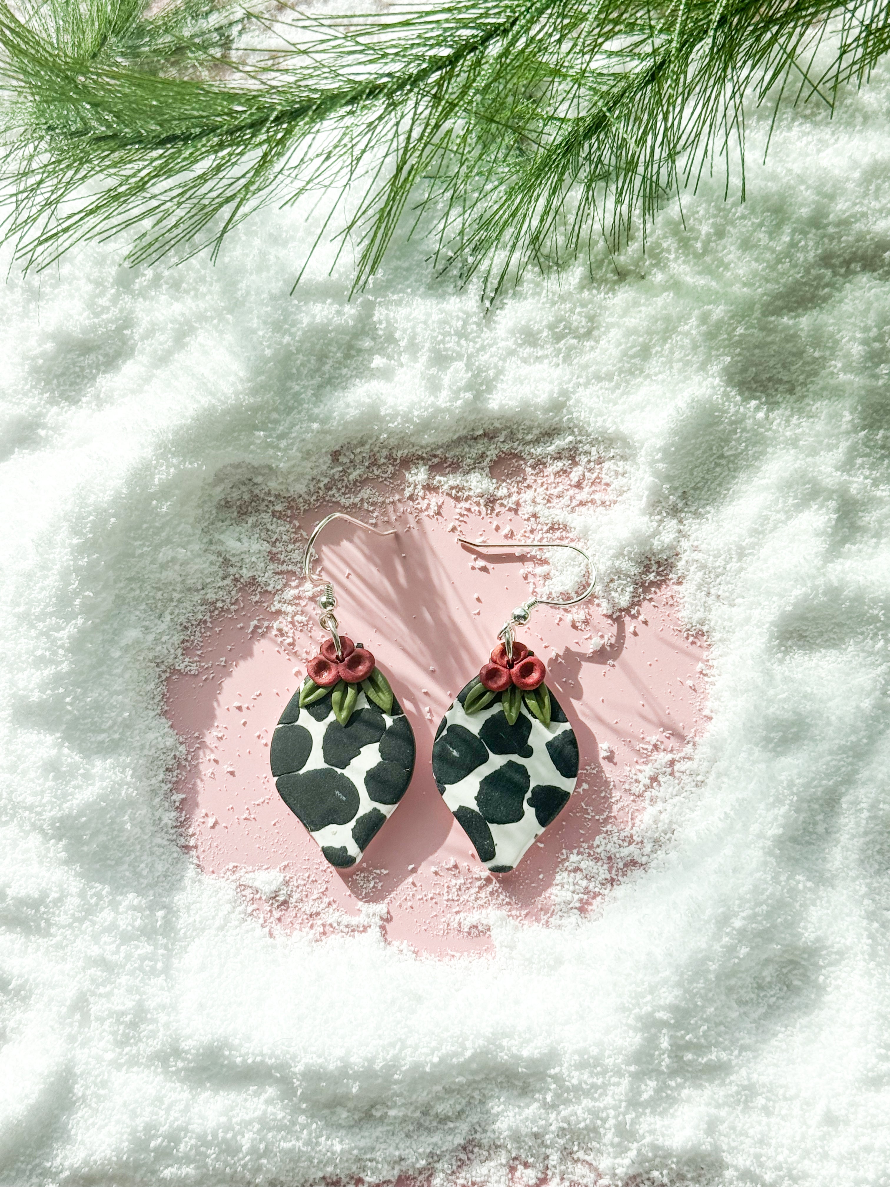 Cow Print Ornament Clay Earrings