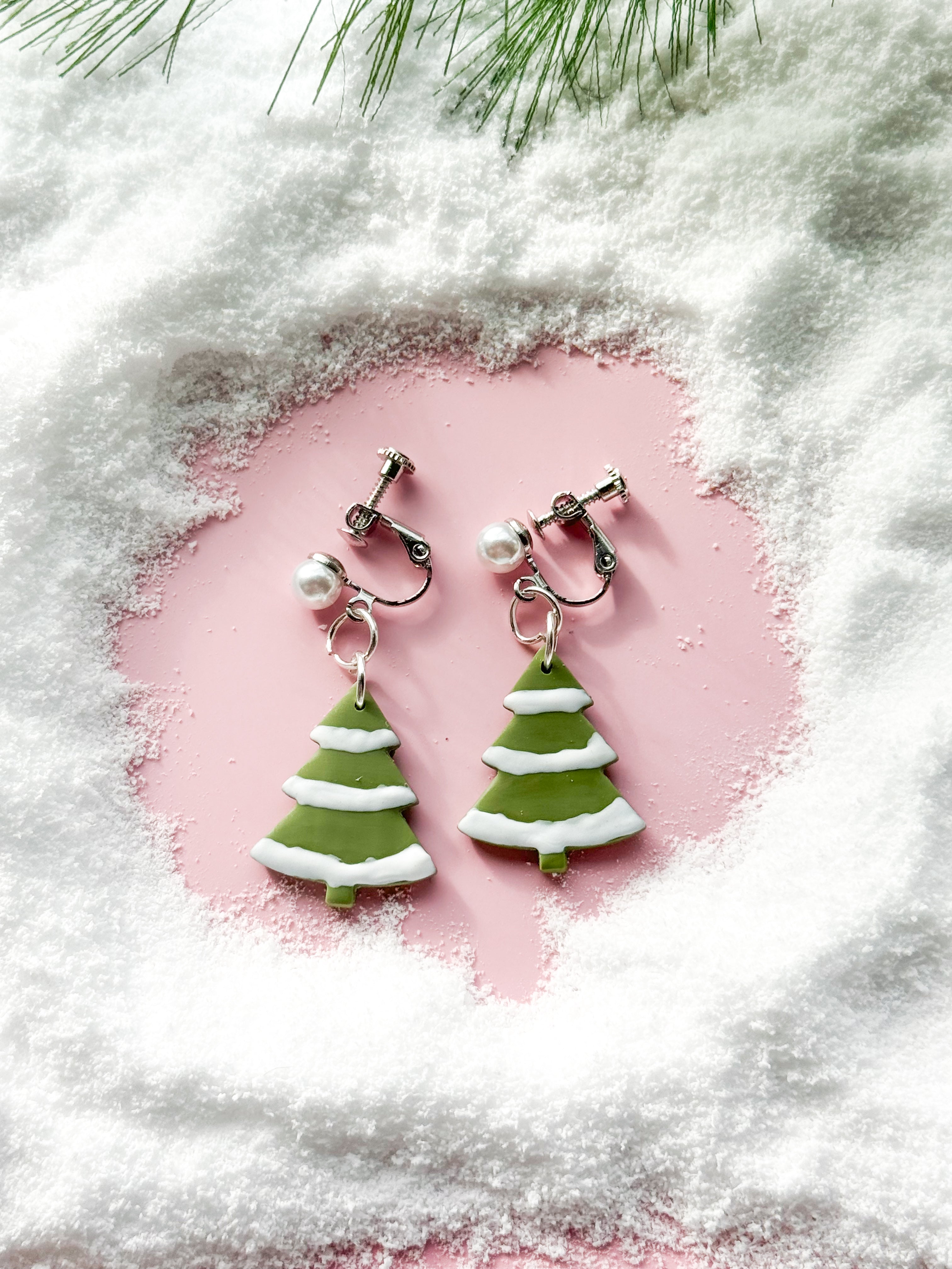 Snowy Tree Clay Earrings